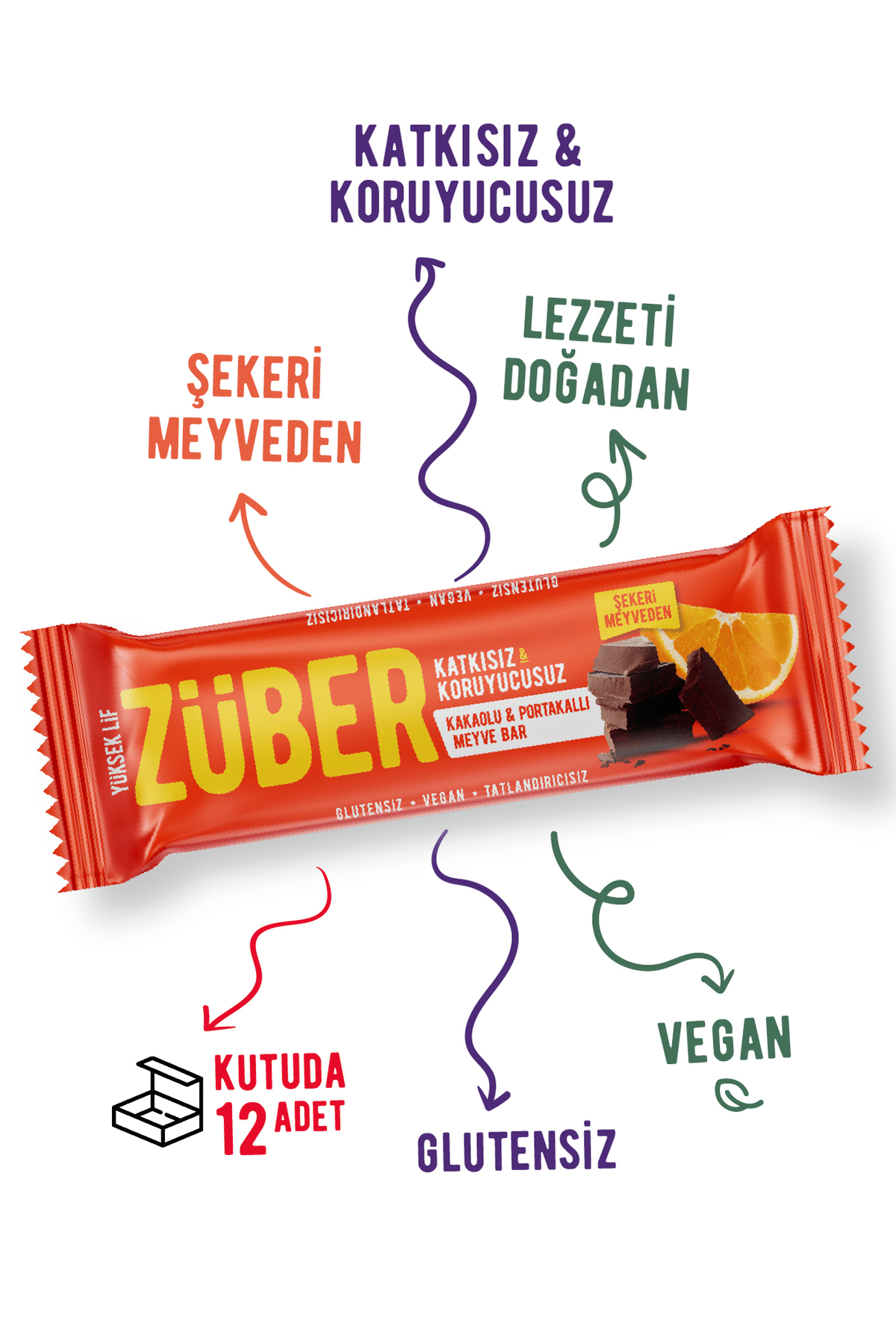 Züber Kakaolu Ve Portakallı Meyve Bar 40 Gr X 12 Adet