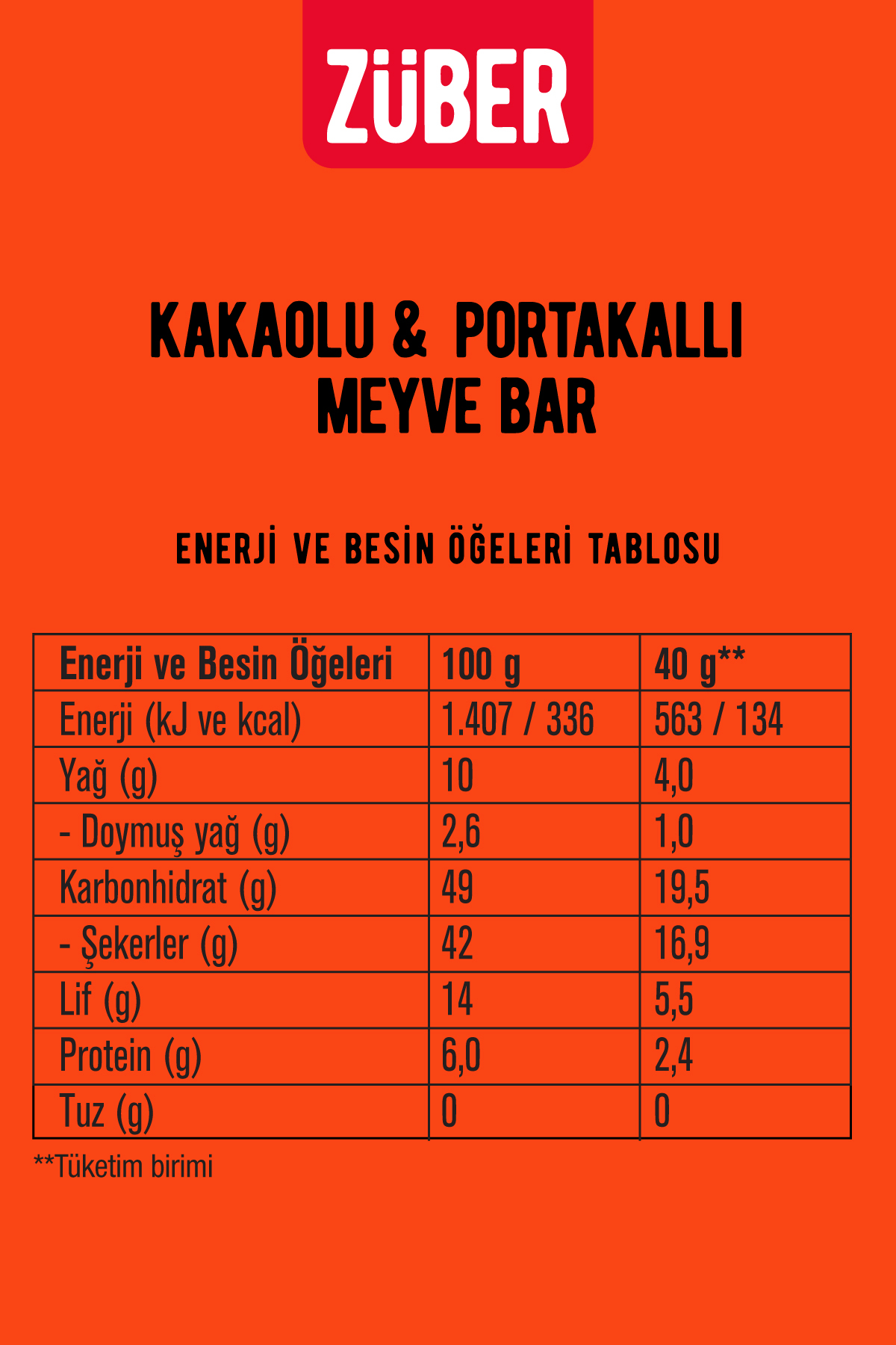 Züber Kakaolu Ve Portakallı Meyve Bar 40 Gr X 12 Adet