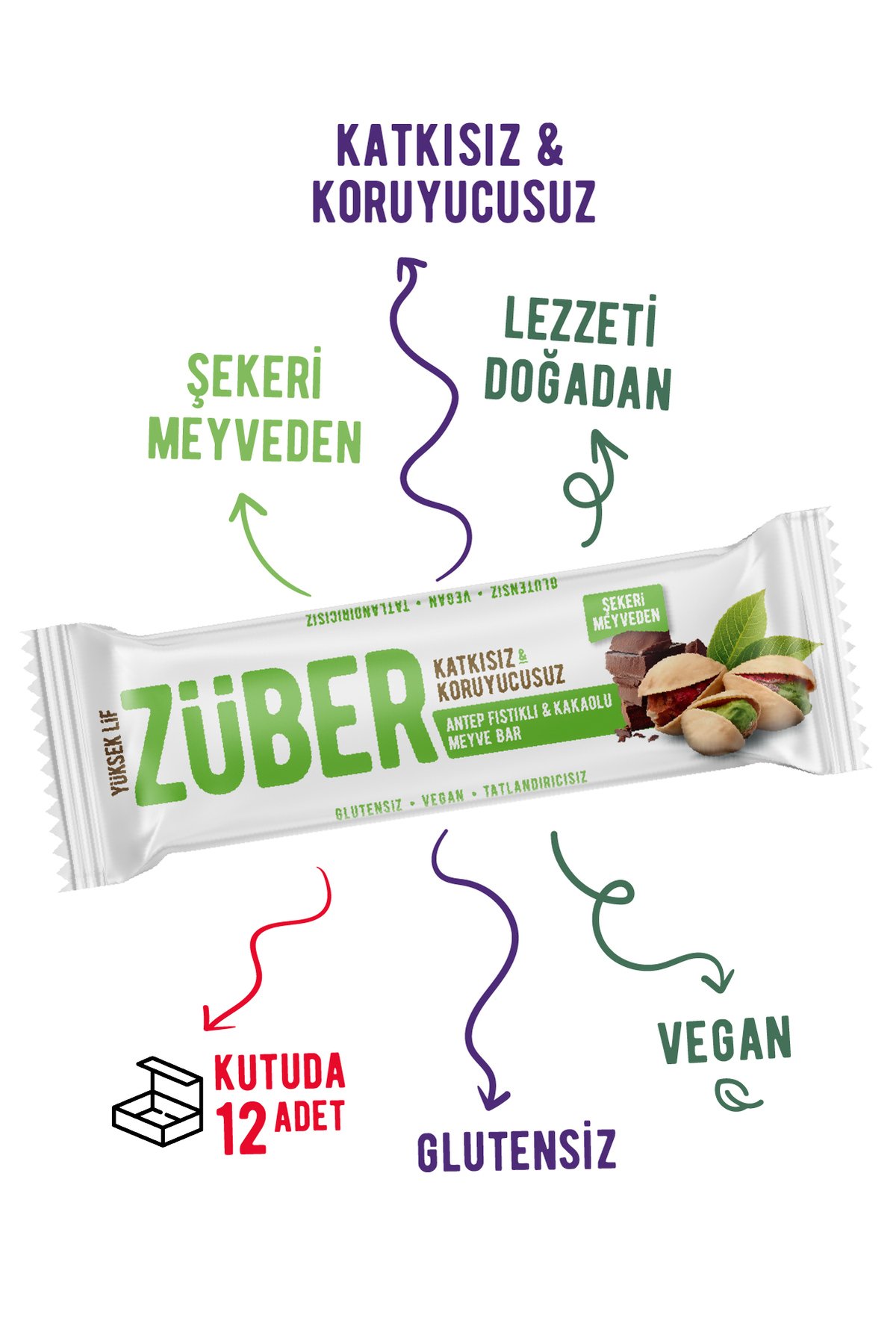 Züber Meyve Bar Antep Fıstıklı Ve Kakaolu 40g X 12 Adet