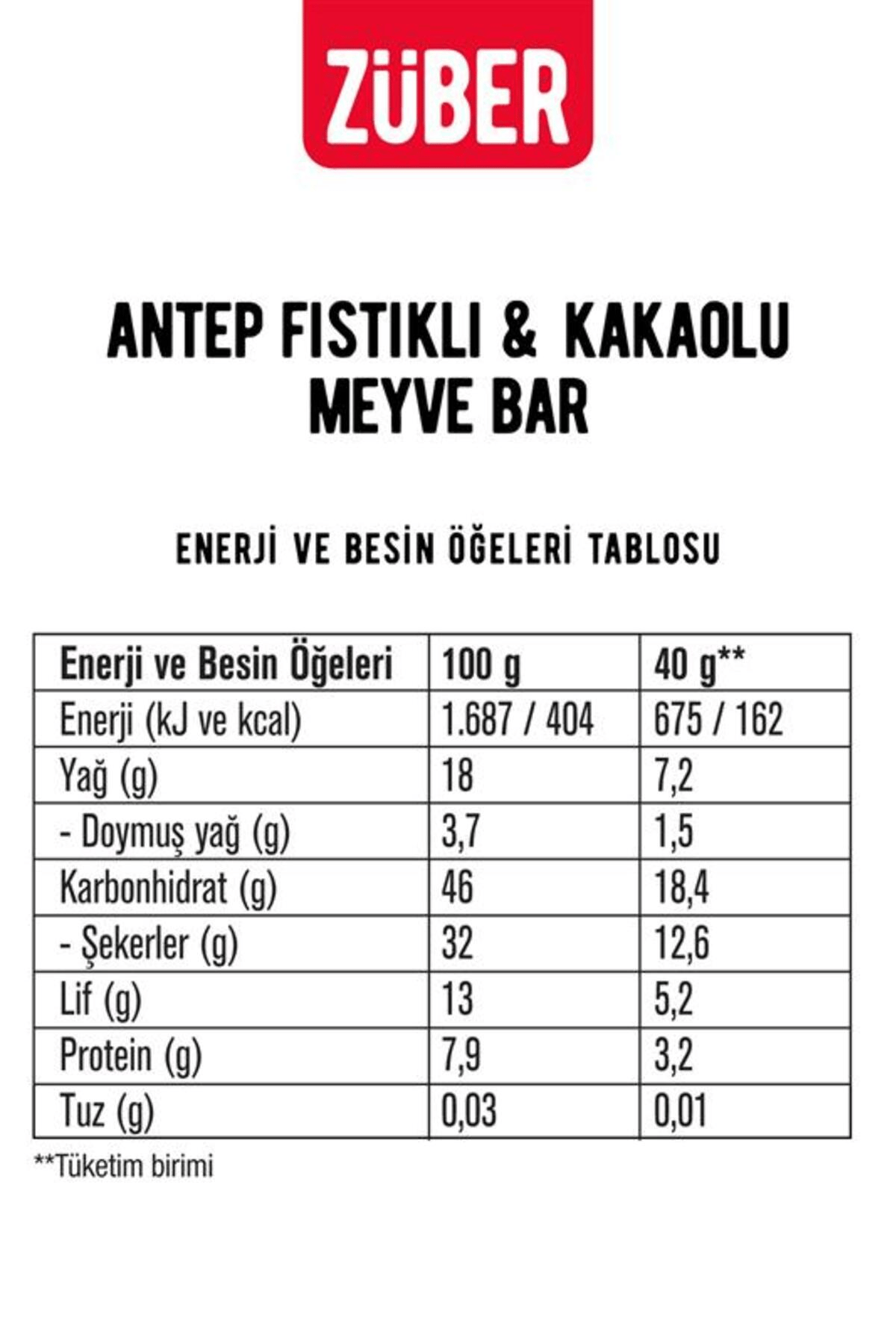 Züber Meyve Bar Antep Fıstıklı Ve Kakaolu 40g X 12 Adet