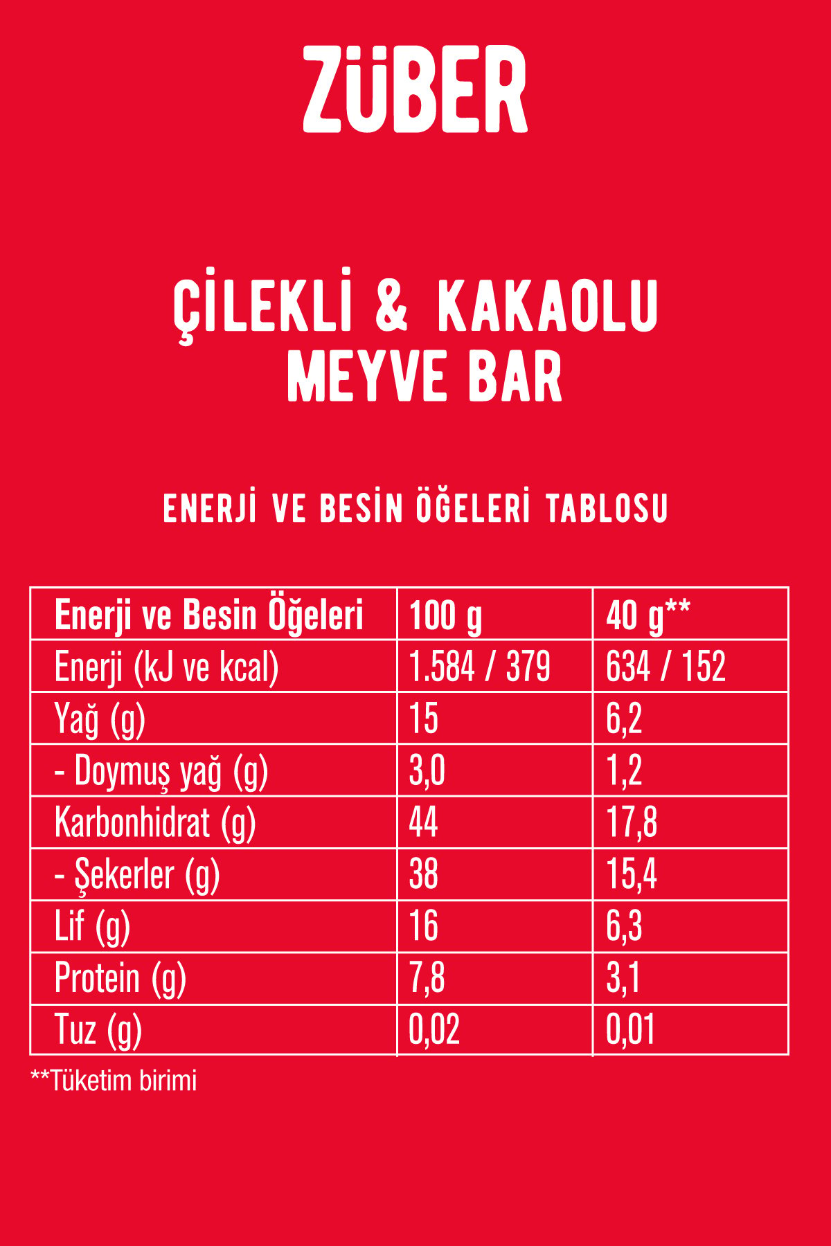 Züber Meyve Bar Çilekli Ve Kakaolu 40g X 12 Adet