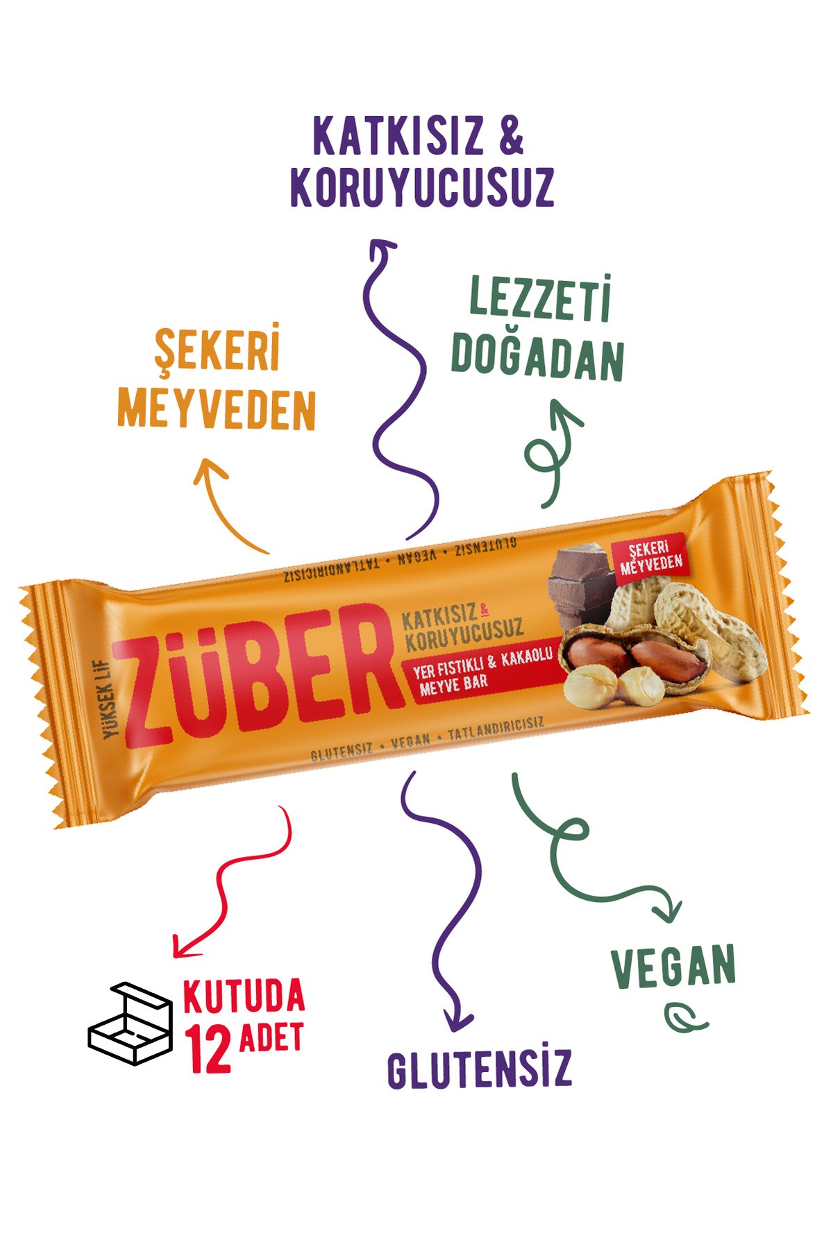 Züber Yer Fıstıklı Ve Kakaolu Meyve Bar 40g X 12 Adet