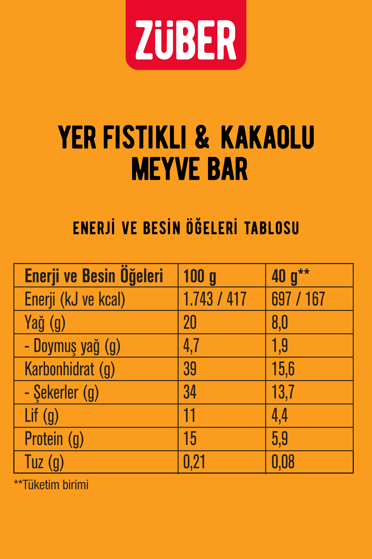 Züber Yer Fıstıklı Ve Kakaolu Meyve Bar 40g X 12 Adet