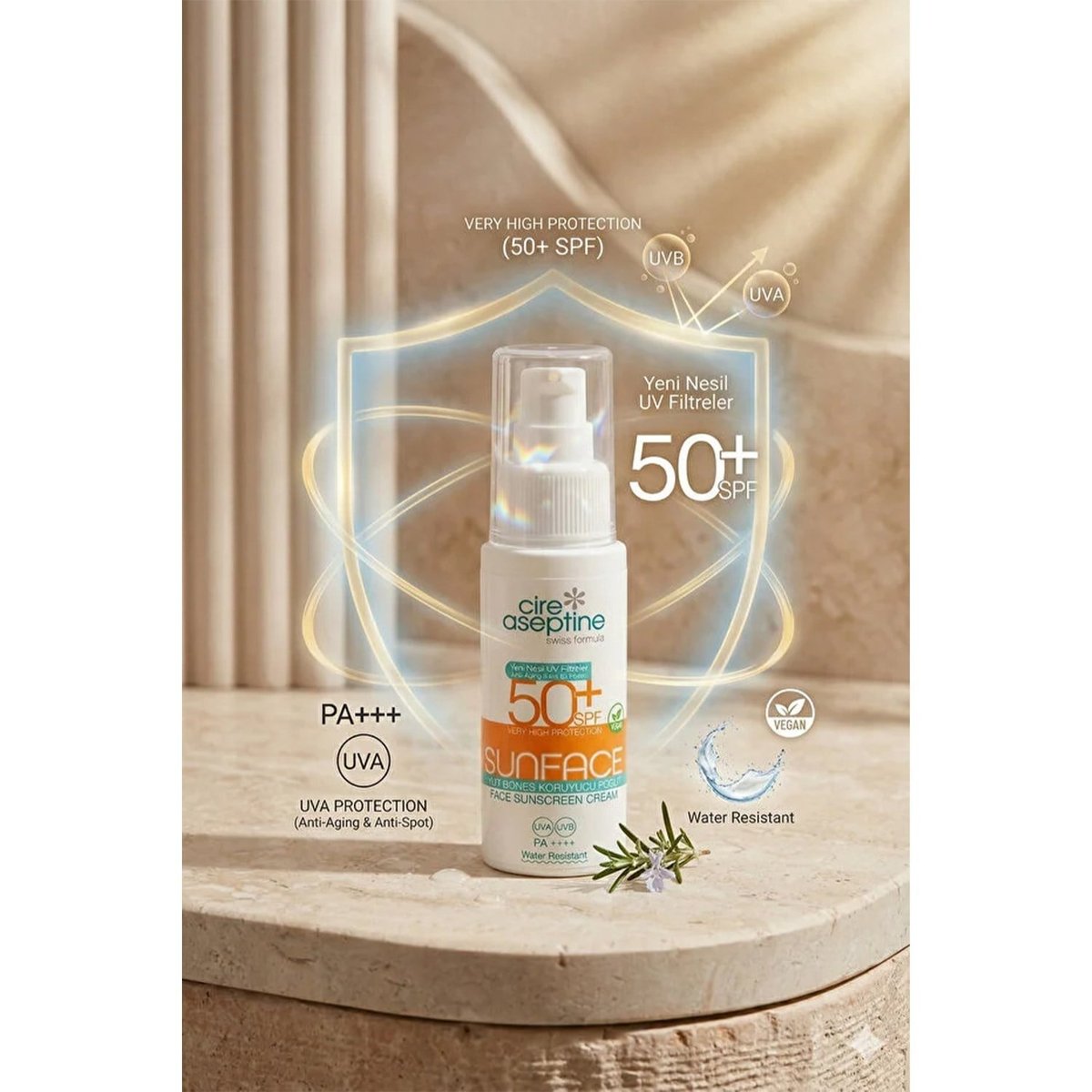  Cire Aseptine Sun Face SPF 50+ Yüz Güneş Koruyucu Losyon (60 ml)