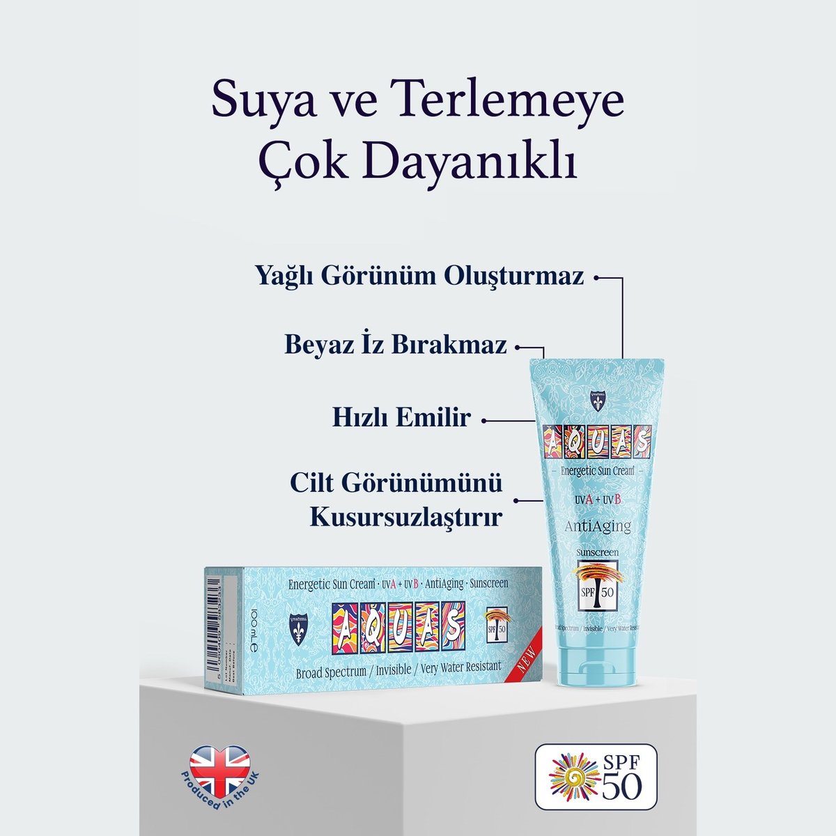 Aquas Yaşlanma Karşıtı Enerjetik Güneş Kremi SPF 50 UVA+UVB 100 mL