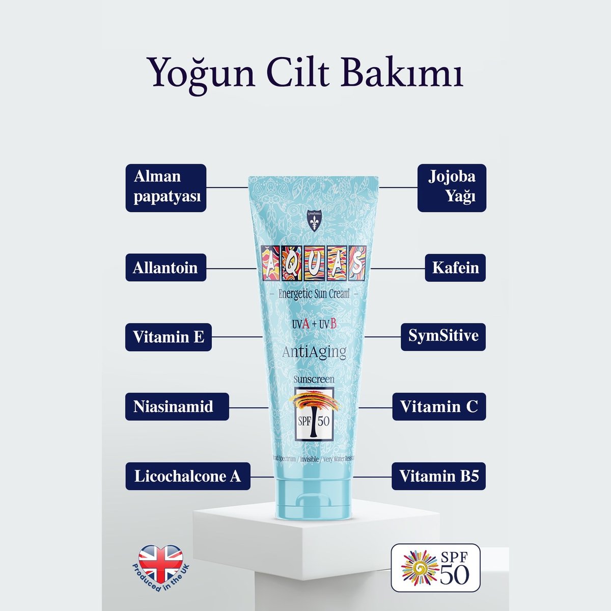 Aquas Yaşlanma Karşıtı Enerjetik Güneş Kremi SPF 50 UVA+UVB 100 mL