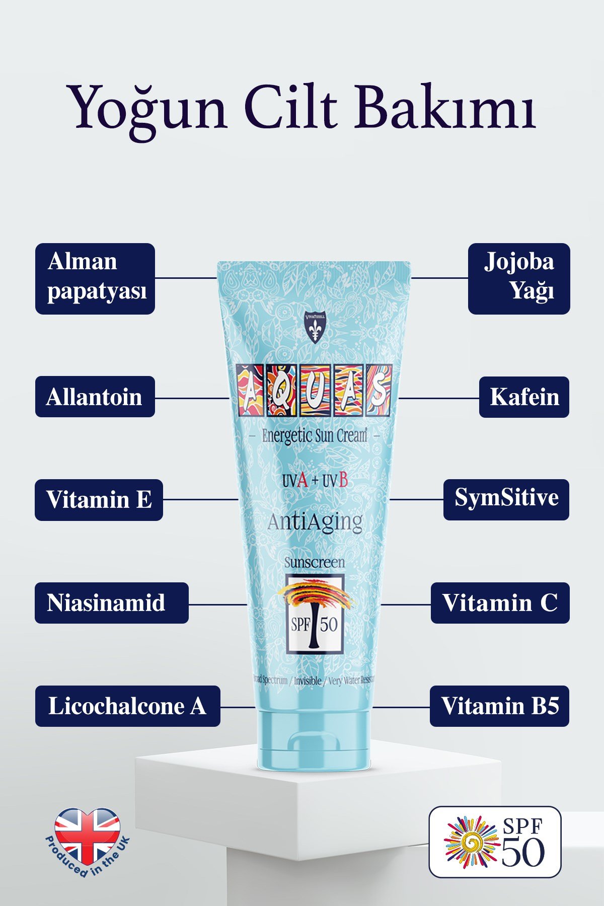 Aquas Yaşlanma Karşıtı Enerjetik Güneş Kremi SPF 50 UVA+UVB 100 mL