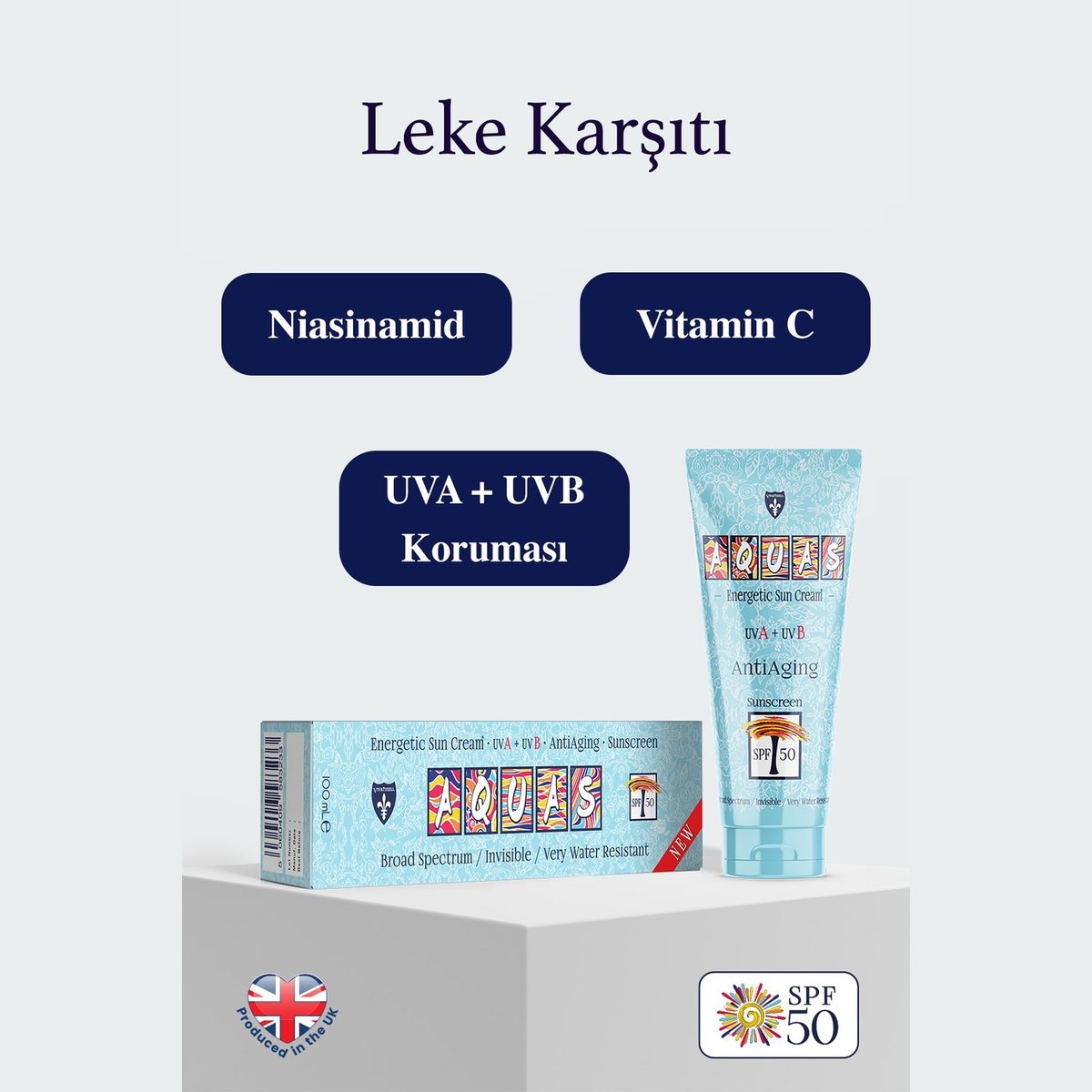 Aquas Yaşlanma Karşıtı Enerjetik Güneş Kremi SPF 50 UVA+UVB 100 mL