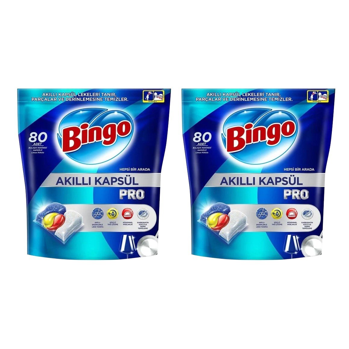 Bingo Akıllı Kapsül Pro Bulaşık Makinesi Deterjanı 160 Tablet (80'li 2'li Paket)