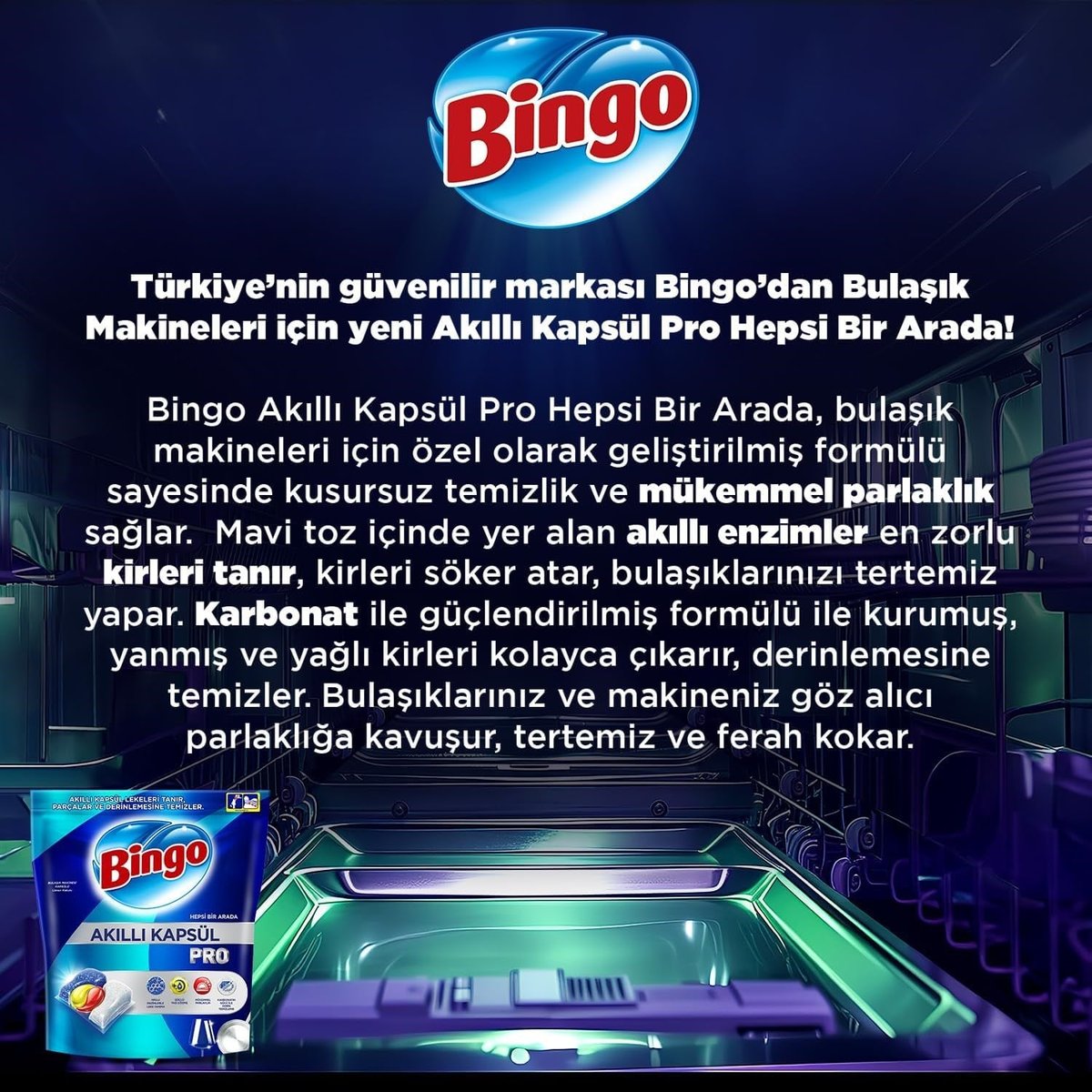 Bingo Akıllı Kapsül Pro Bulaşık Makinesi Deterjanı Tableti 80'li 