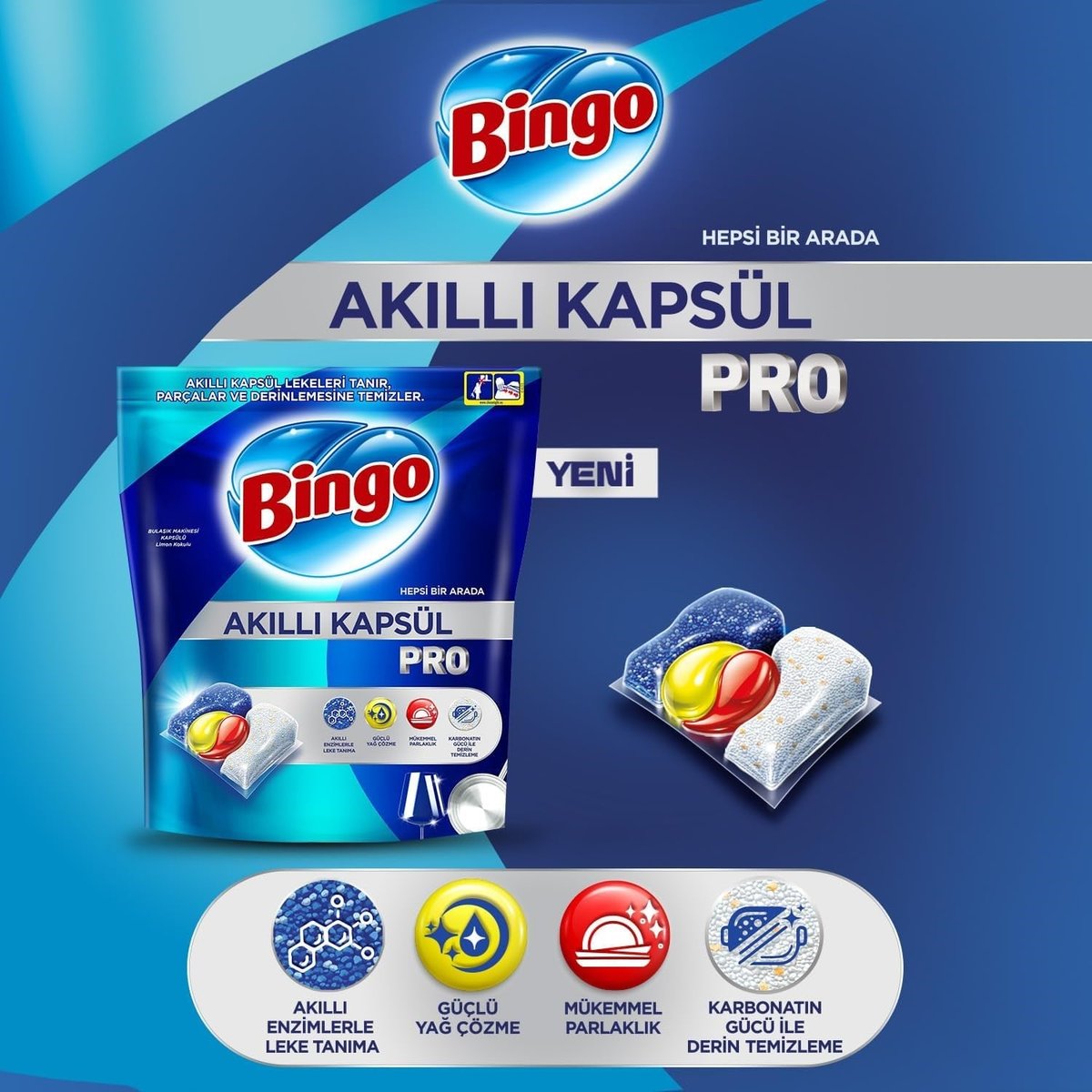 Bingo Akıllı Kapsül Pro Bulaşık Makinesi Deterjanı Tableti 80'li 