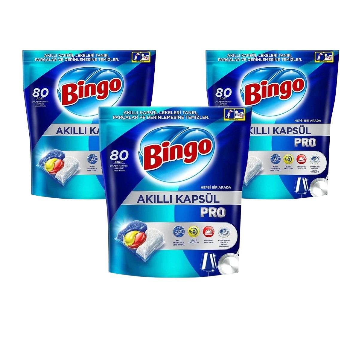 Bingo Akıllı Kapsül Pro Bulaşık Makinesi Deterjanı 240 Tablet (80'li 3 Paket)