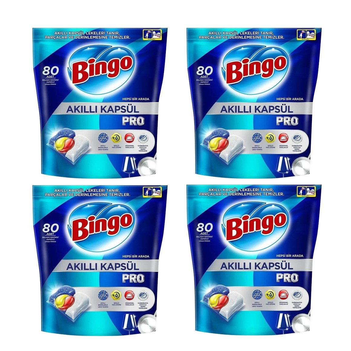 Bingo Akıllı Kapsül Pro Bulaşık Makinesi Deterjanı 320 Tablet (80'li 4'lü Paket)