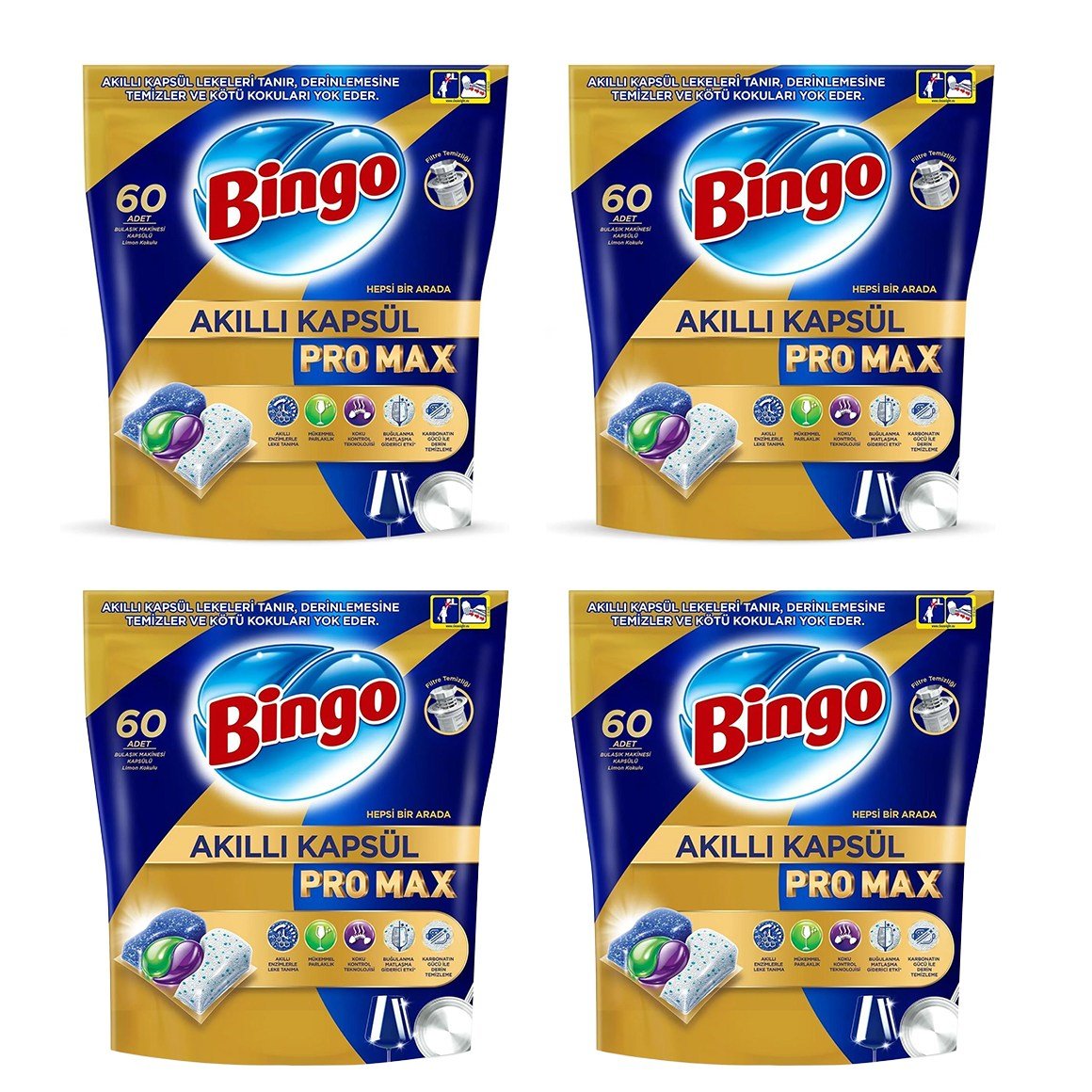 Bingo Akıllı Kapsül Pro Max Bulaşık Makinesi Deterjanı 240 Tablet (60'lı 4'lü Paket)