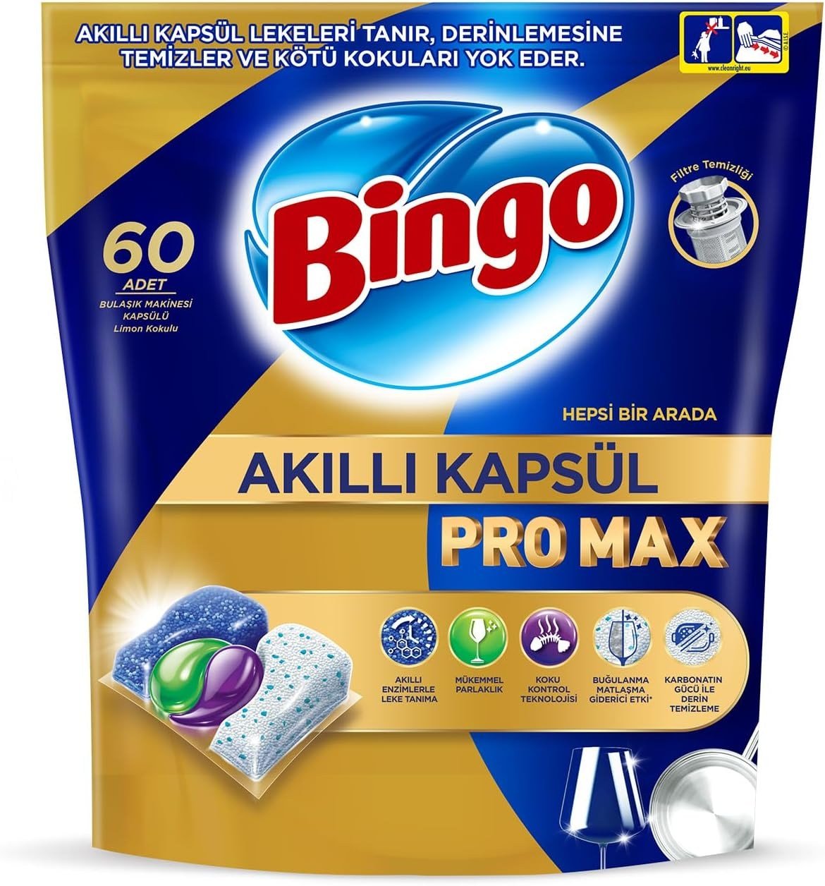 Bingo Akıllı Kapsül Pro Max Bulaşık Makinesi Deterjanı 240 Tablet (60'lı 4'lü Paket)