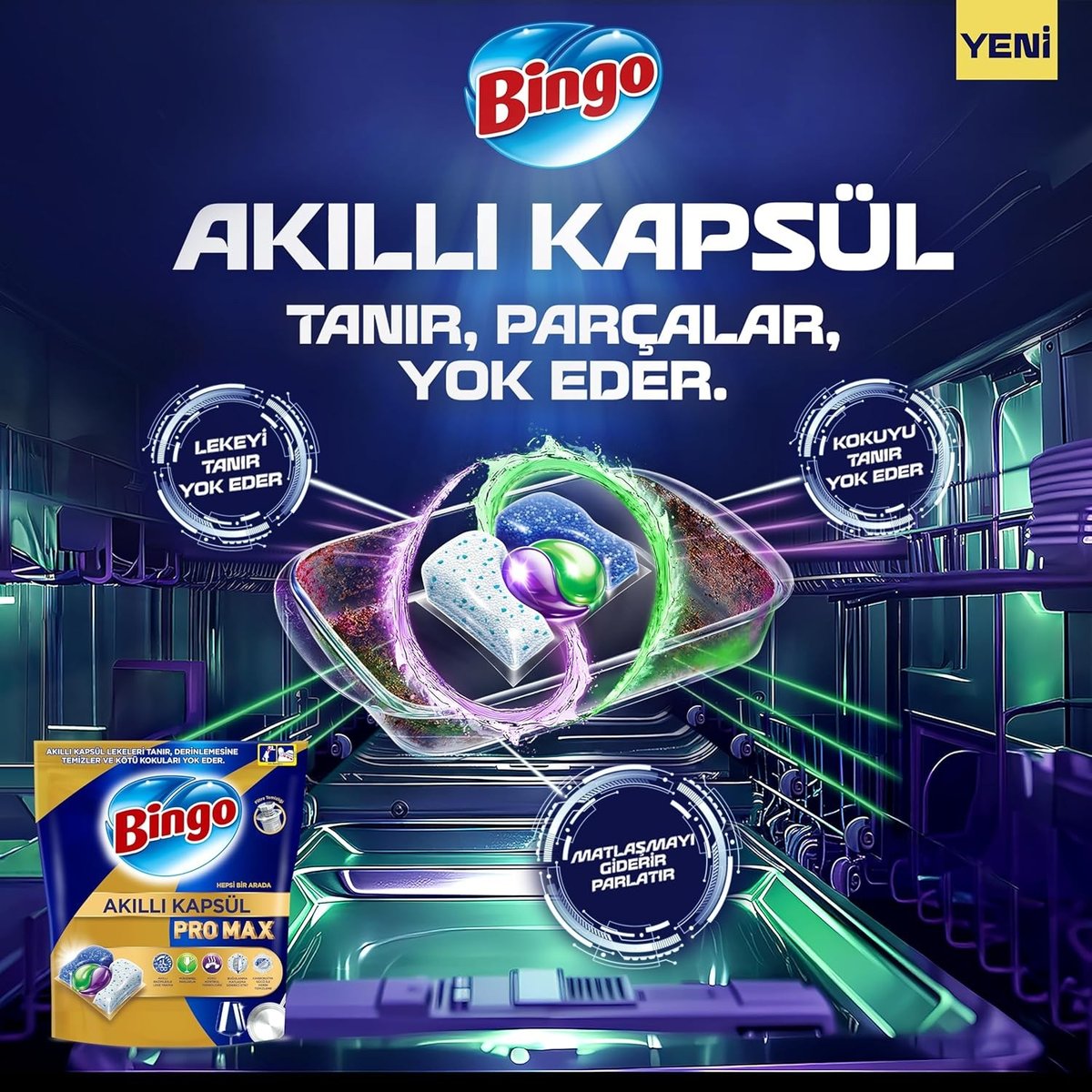 Bingo Akıllı Kapsül Pro Max Bulaşık Makinesi Deterjanı 240 Tablet (60'lı 4'lü Paket)