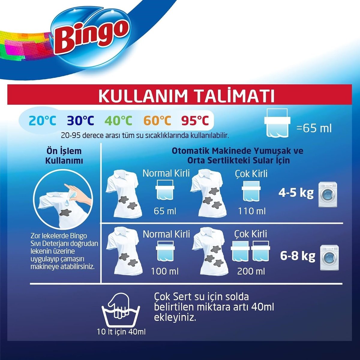 Bingo Sıvı Deterjan Beyaz Renkli Beyaz Sabun Kokulu 2600 ML