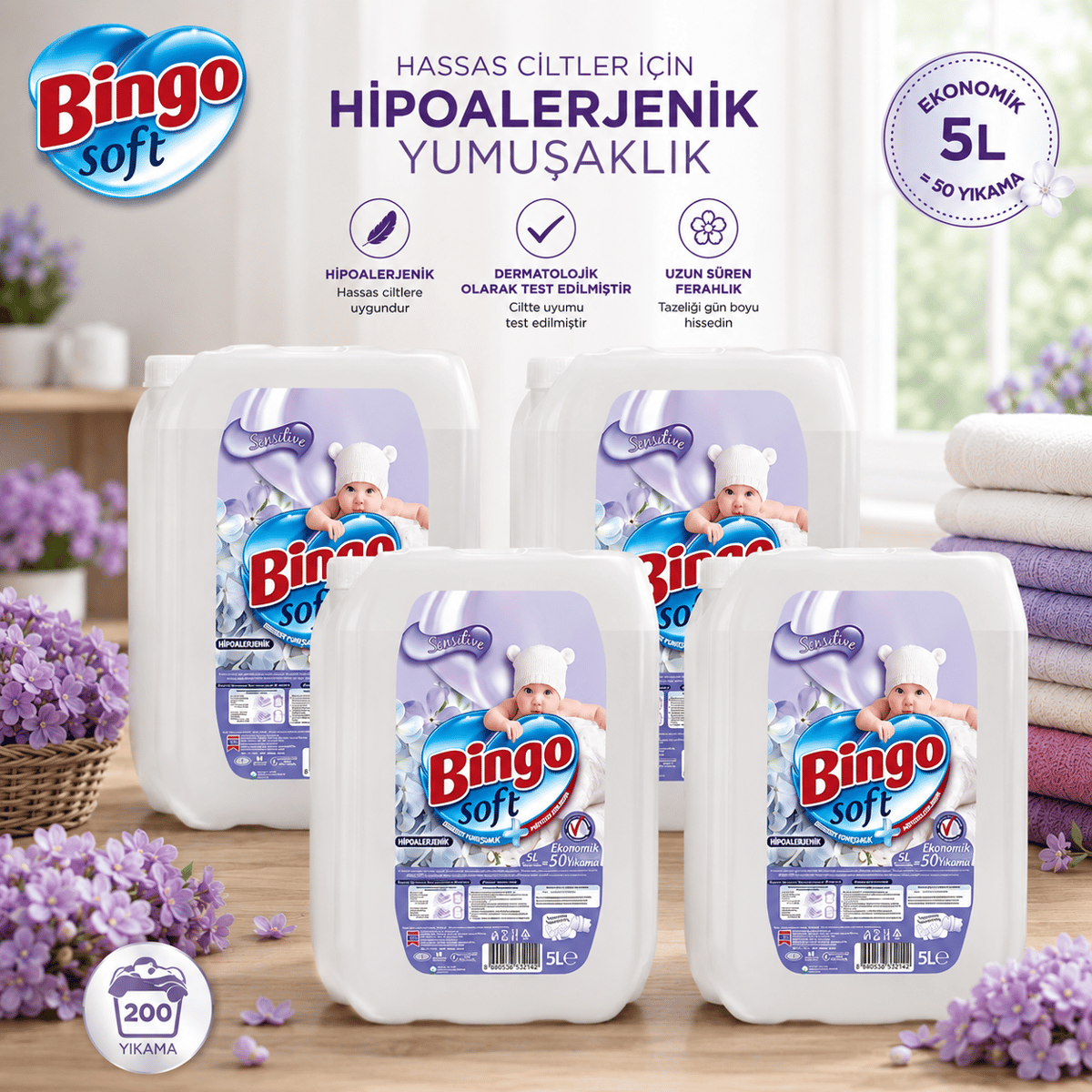 Bingo Soft Sensitive 5 l Yumuşatıcı x 4 adet
