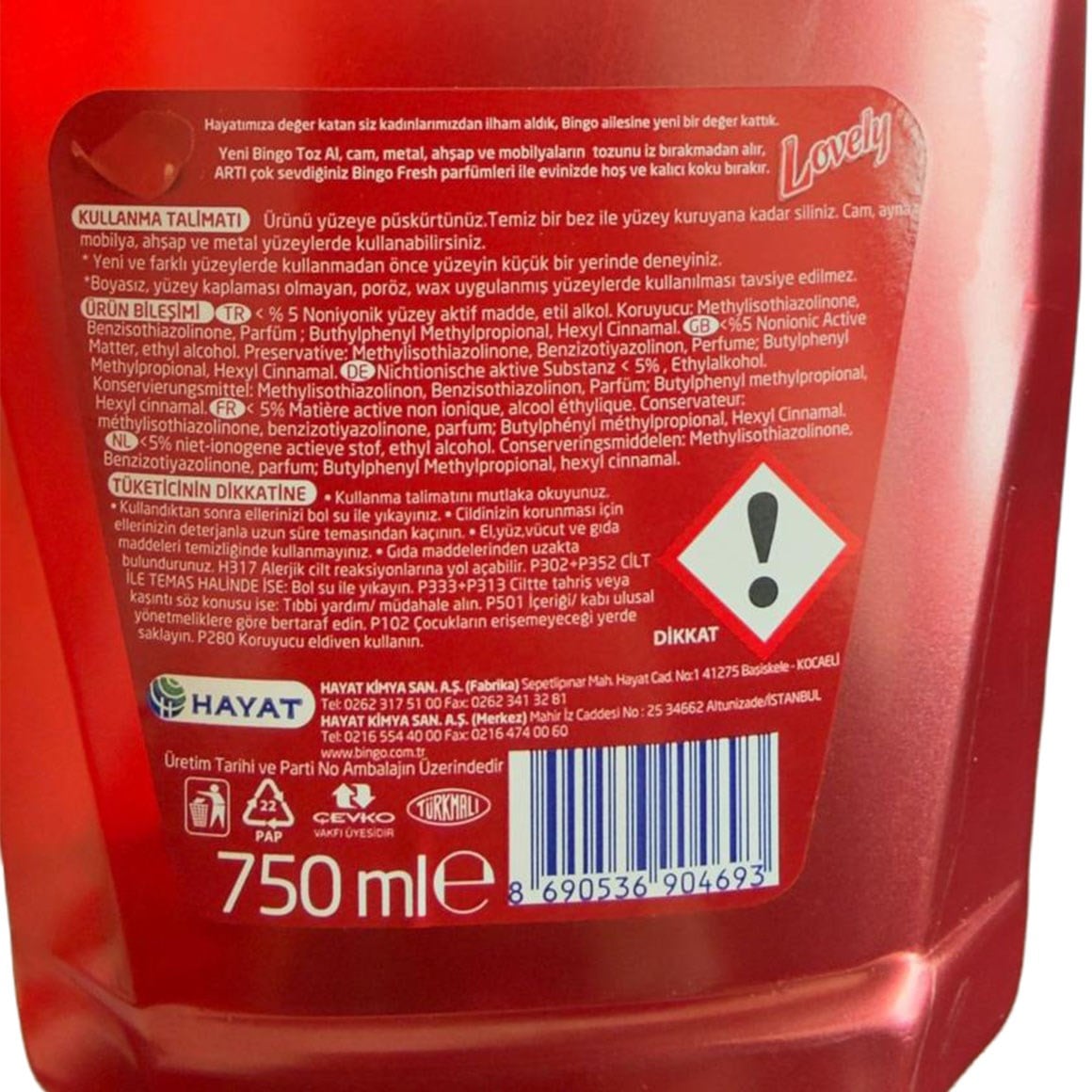 Bingo Toz Al Sprey Lovely 750 ml