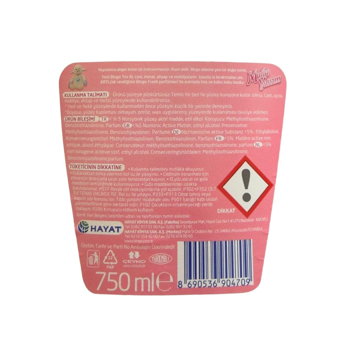 Bingo Toz Al Sprey Mutlu Yuvam 750 ml