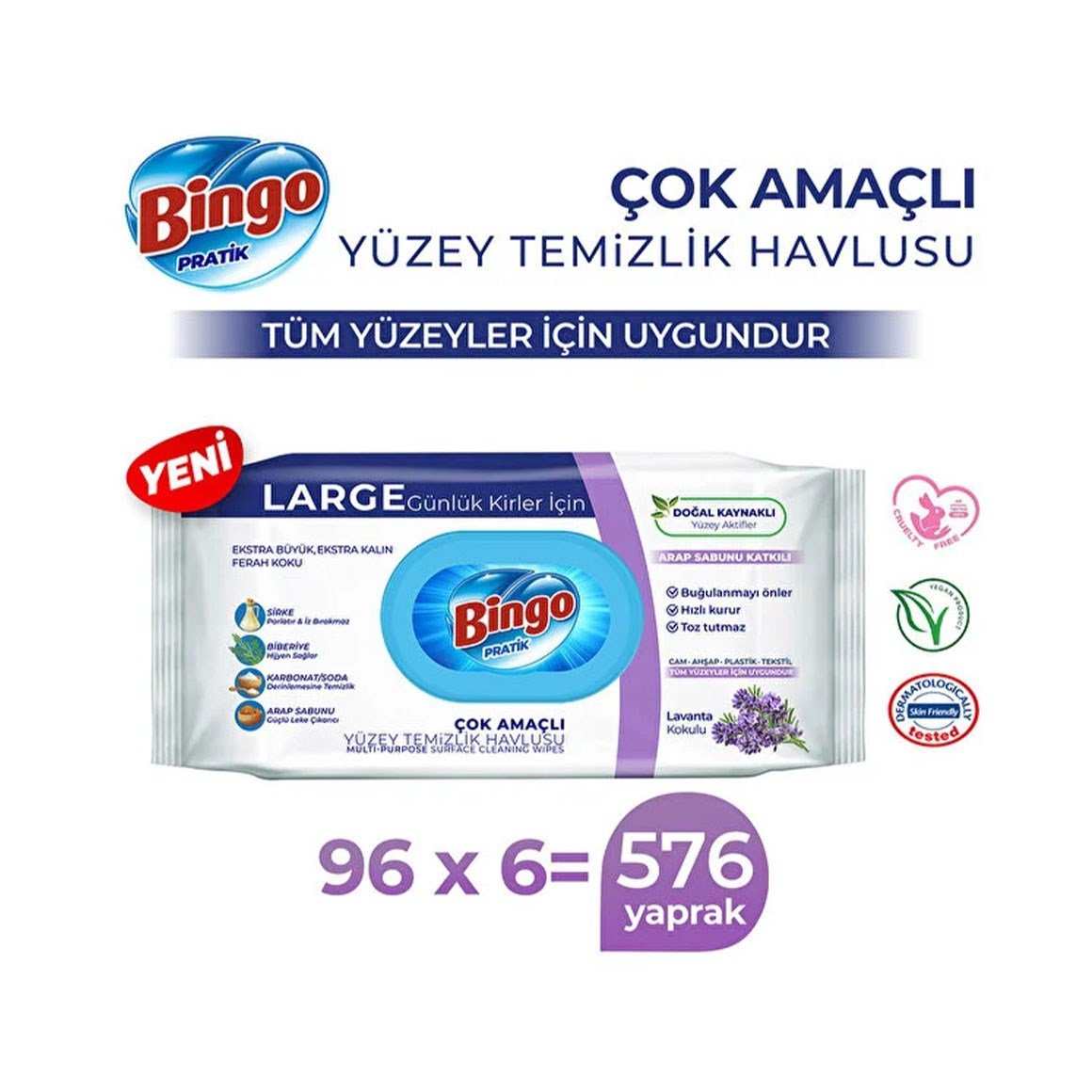 Bingo Yüzey Temizlik Havlusu Large Lavanta 96 Yaprak x 6 Paket (576 Yaprak)