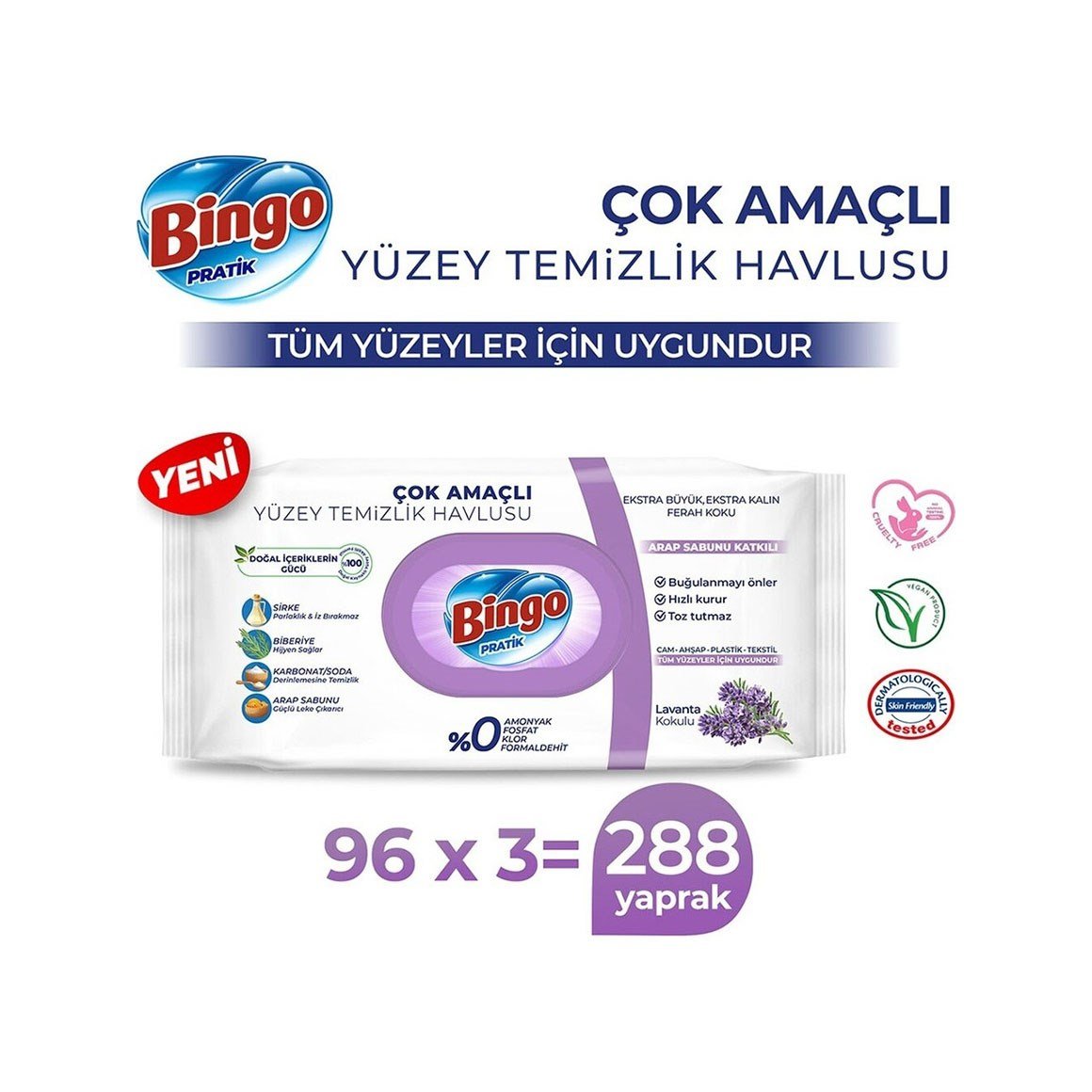 Bingo Yüzey Temizlik Havlusu Lavanta 3 x 96'lı