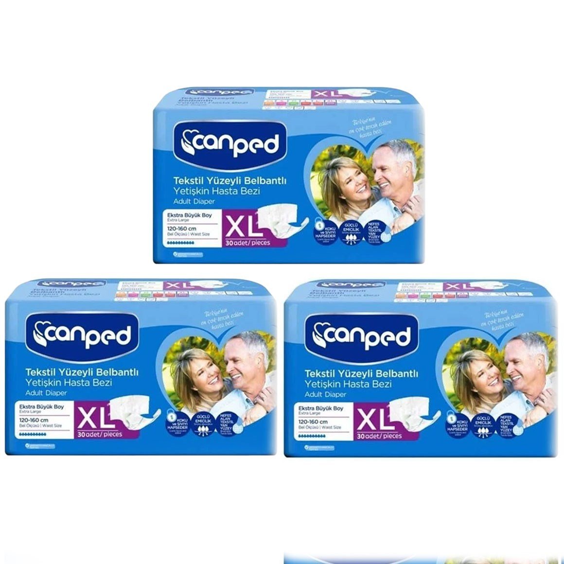 Canped Belbantlı Tekstil Yüzeyli Hasta Bezi Ekstra Büyük Xl 90 adet (30'lu 3 Paket)