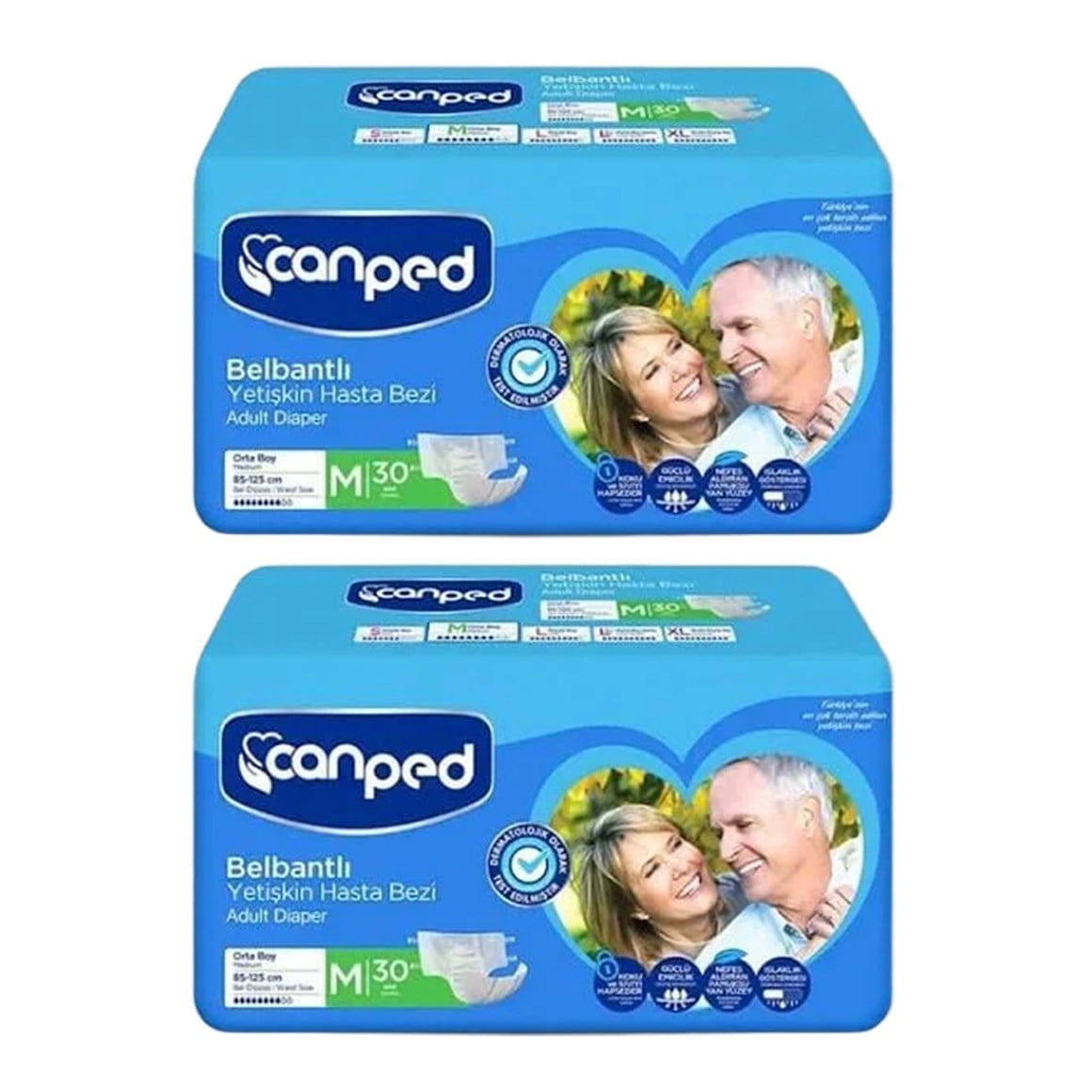 Canped Belbantlı Tekstil Yüzeyli Hasta Bezi Orta M 60 adet (30'lu 2 Paket)