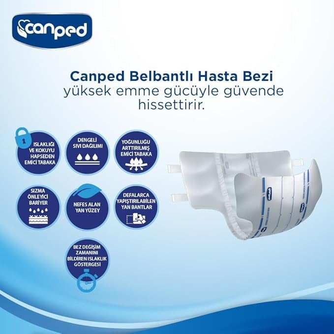 Canped Belbantlı Tekstil Yüzeyli Hasta Bezi Ekstra Büyük Xl 60'lı (30'lu 2 Paket)