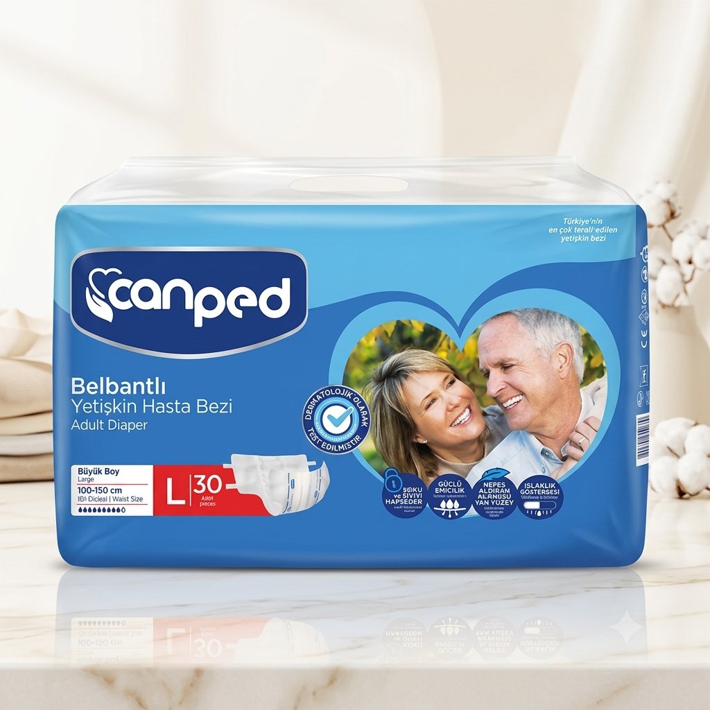 Canped Tekstil Yüzeyli Belbantlı Yetişkin Hasta Bezi Large 90 adet (30'lu 3 Paket)