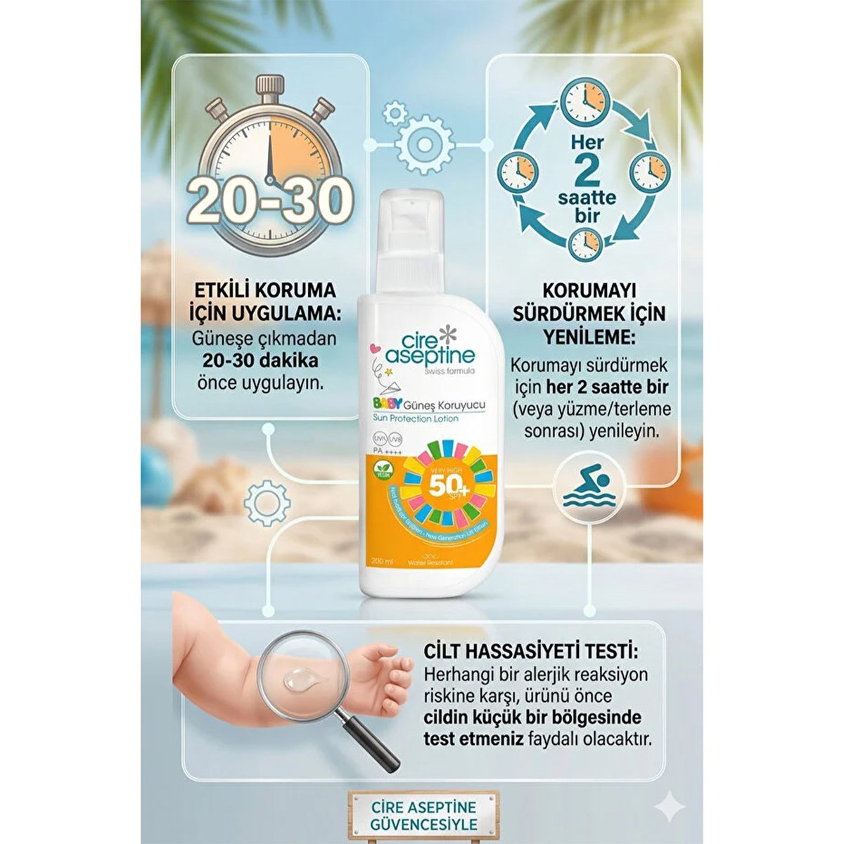 Cire Aseptine Avantajlı Yaz Paketi Baby Güneş Koruyucu Spf50 + 200ml ile Vitamin C Serum 30ml