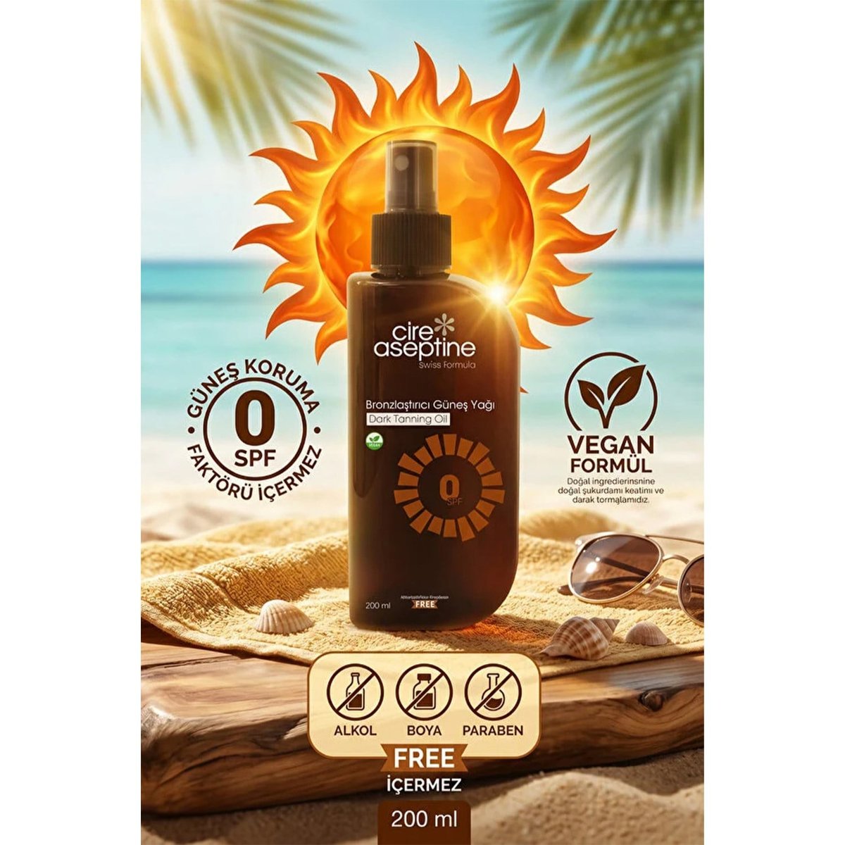 Cire Aseptine Bronzlaştırıcı Güneş Yağı 0 Spf 200 Ml