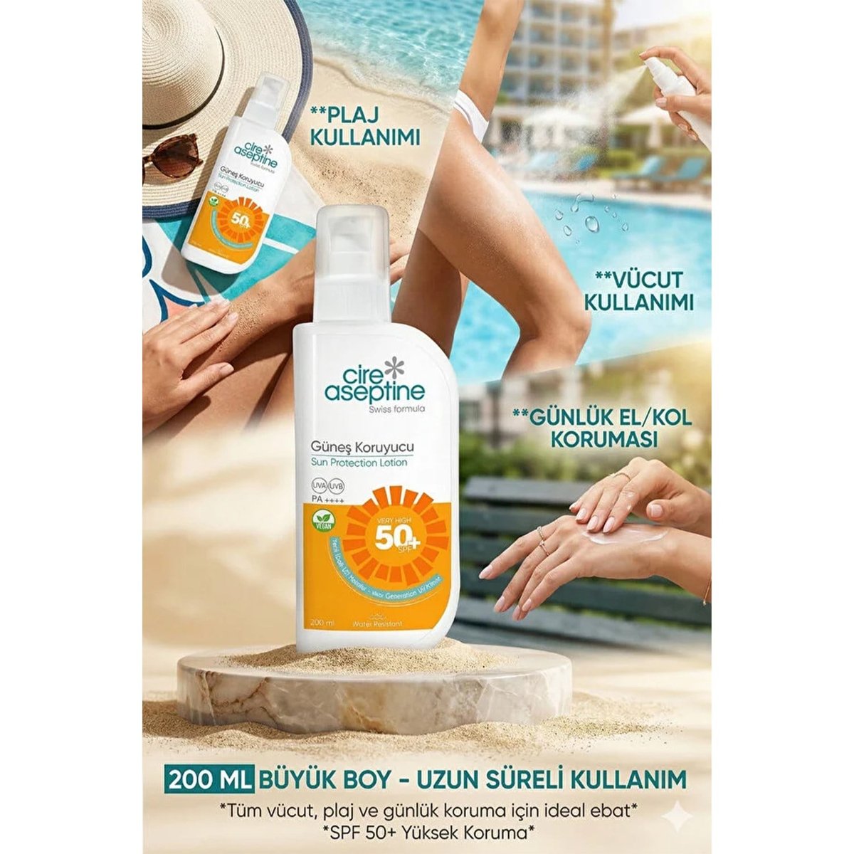 Cire Aseptine Güneş Koruyucu Krem 50 SPF 200 ml + Mineral Filtreli Güneş Koruyucu (50 ml)