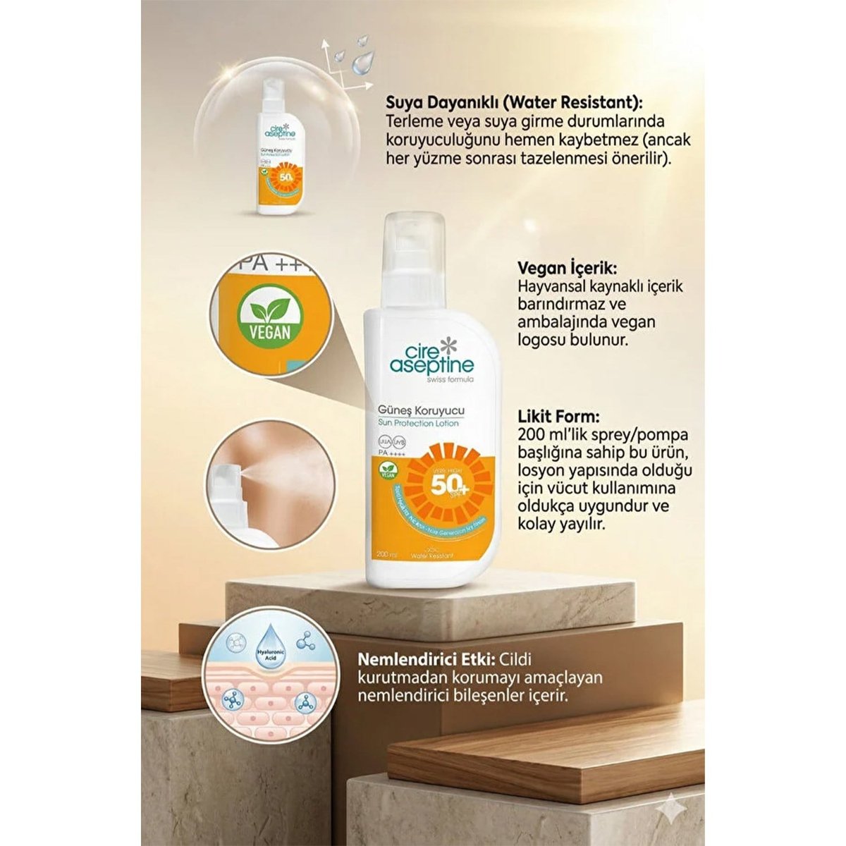 Cire Aseptine Güneş Koruyucu Krem 50 SPF 200 ml + Mineral Filtreli Güneş Koruyucu (50 ml)