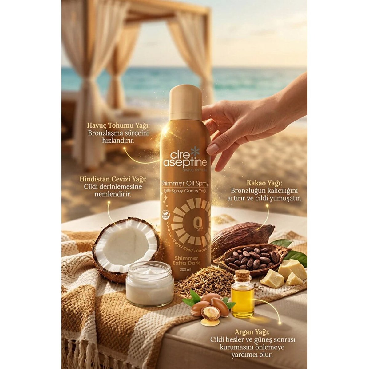 Cire Aseptine Işıltılı Sprey Güneş Yağı SPF0 200 ml