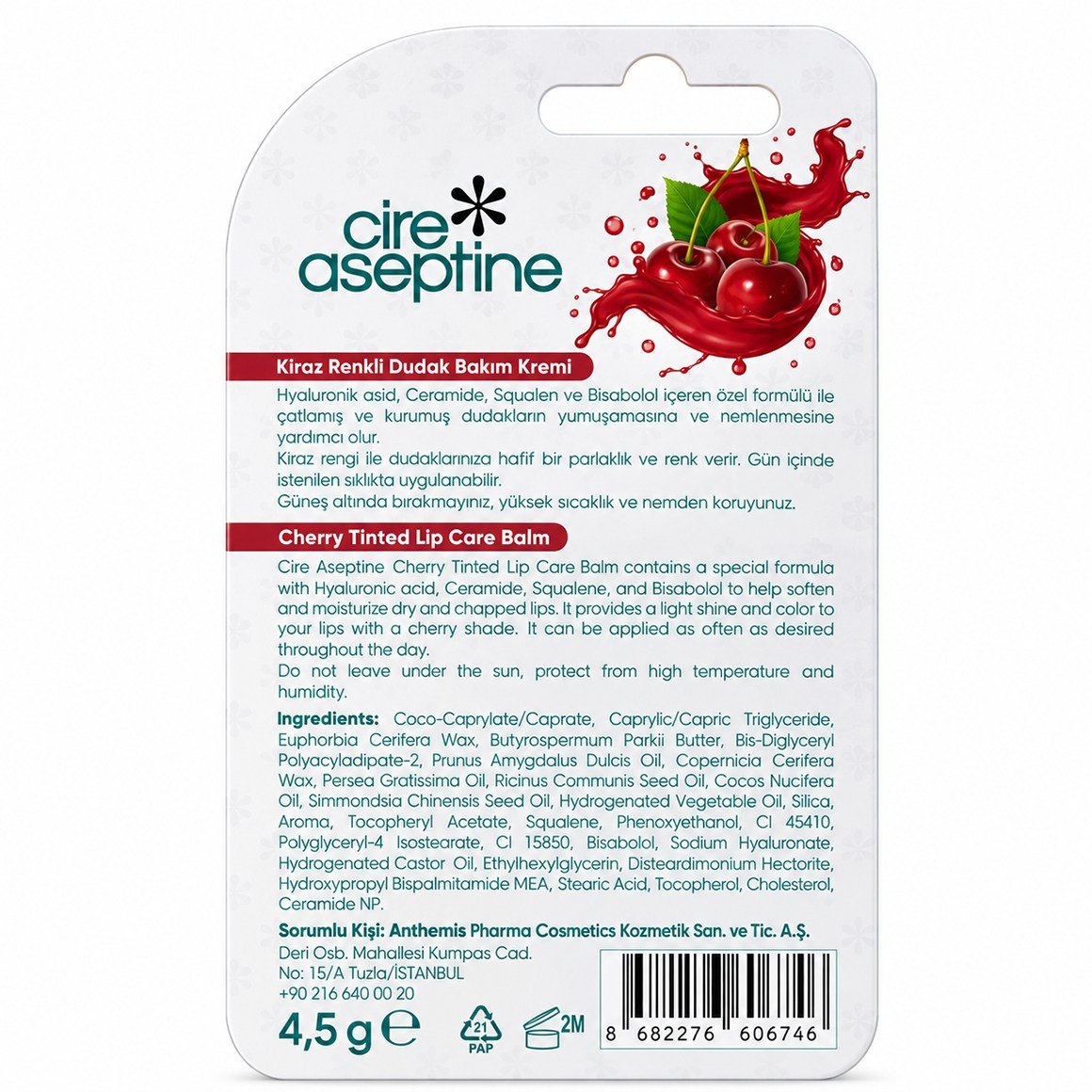 Cire Aseptine Lip Care Cherry Nemlendirici Renkli Dudak Bakım Kremi 4,5 g