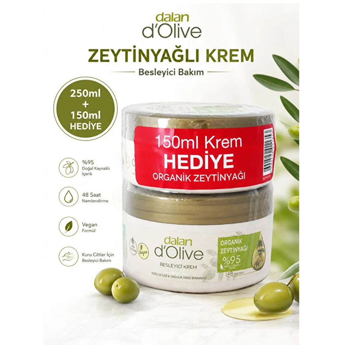 Dalan D'olive Organik Zeytinyağı Besleyici Krem 250 ml + 150 ml