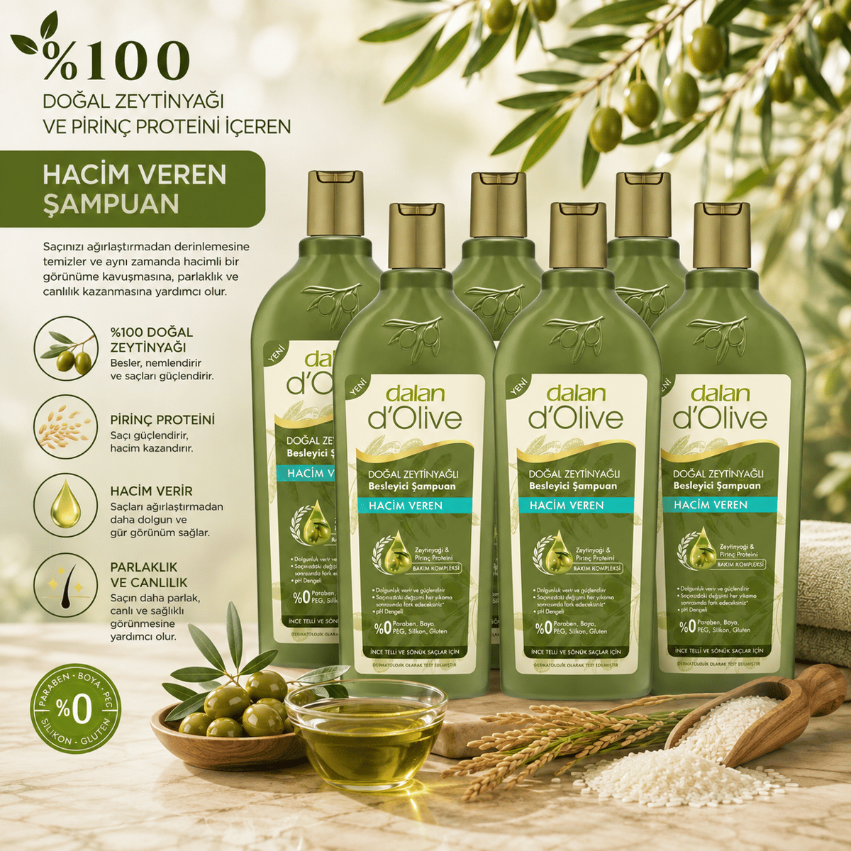 Dalan D'Olive Zeytinyağlı Hacim Veren Şampuan 400 ml x 6 Adet