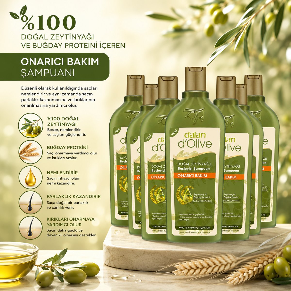 Dalan D'Olive Zeytinyağlı Onarıcı Bakım Şampuan 400 ml x 6 Adet