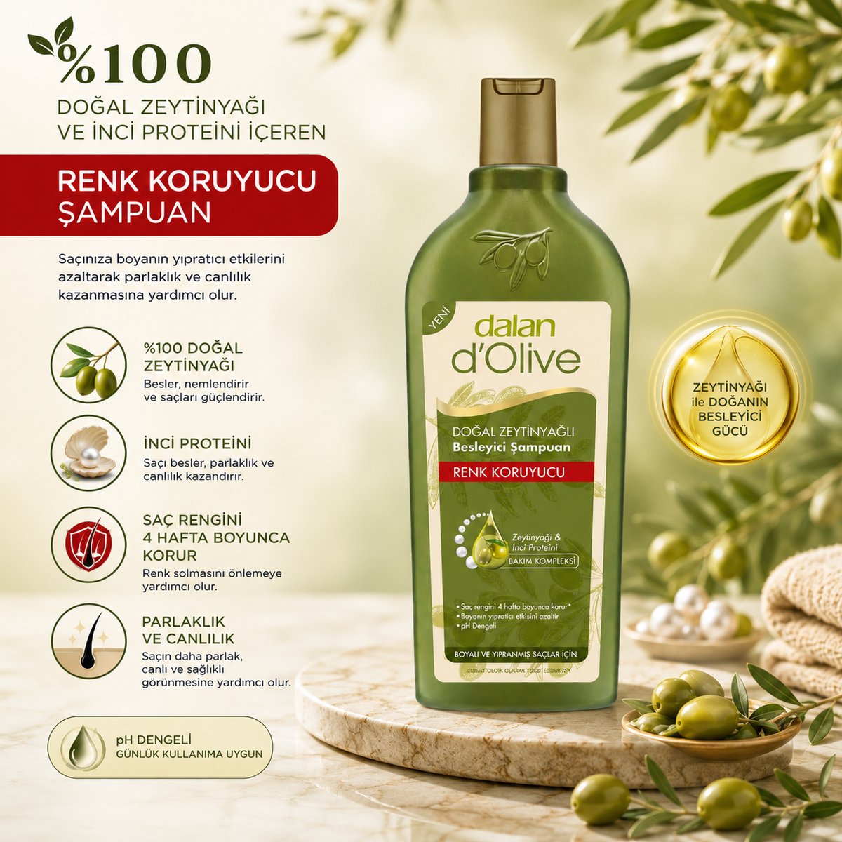 Dalan D'Olive Zeytinyağlı Renk Koruyucu Şampuan 400 ml × 6 Adet