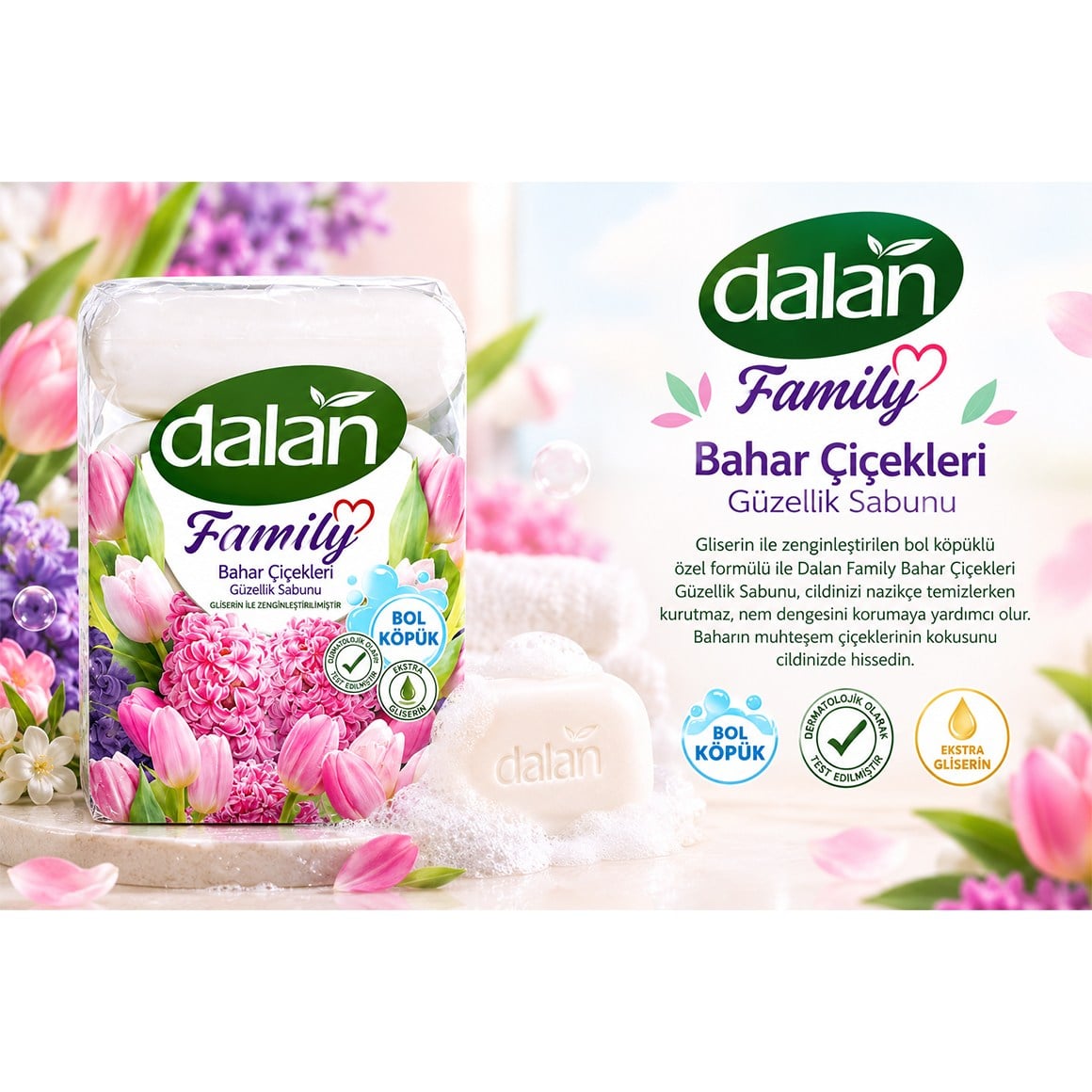 Dalan Family Sabun Bahar Çiçekleri 75 gr × 4 – 24 Paket (1 Koli)