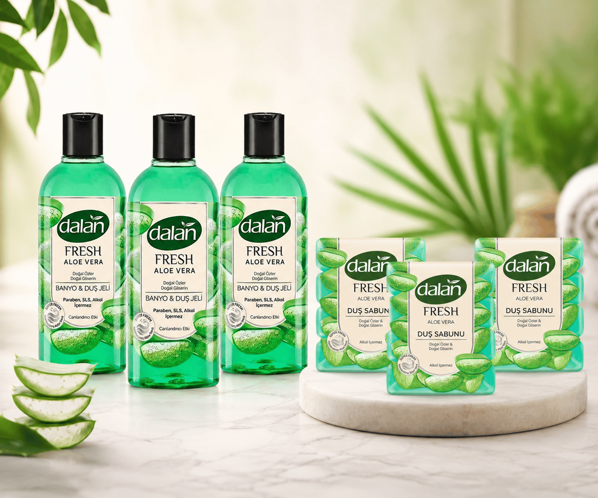 Dalan Fresh Aloe Vera Duş Bakım Seti 3'lü - 3 x 500 ml Duş Jeli + 3 x (4 x 150 g) Duş Sabunu