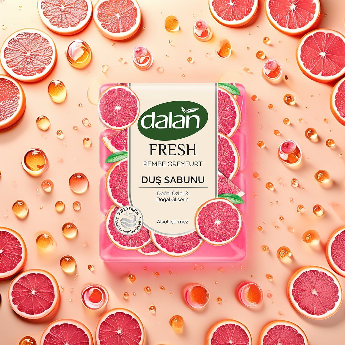 Dalan Fresh Karma Duş Sabunu Seti 6000 G (150 G x 16 Adet) - Deniz Minerali, Organik Zeytinyağlı, Aloe Vera, Pembe Greyfurt