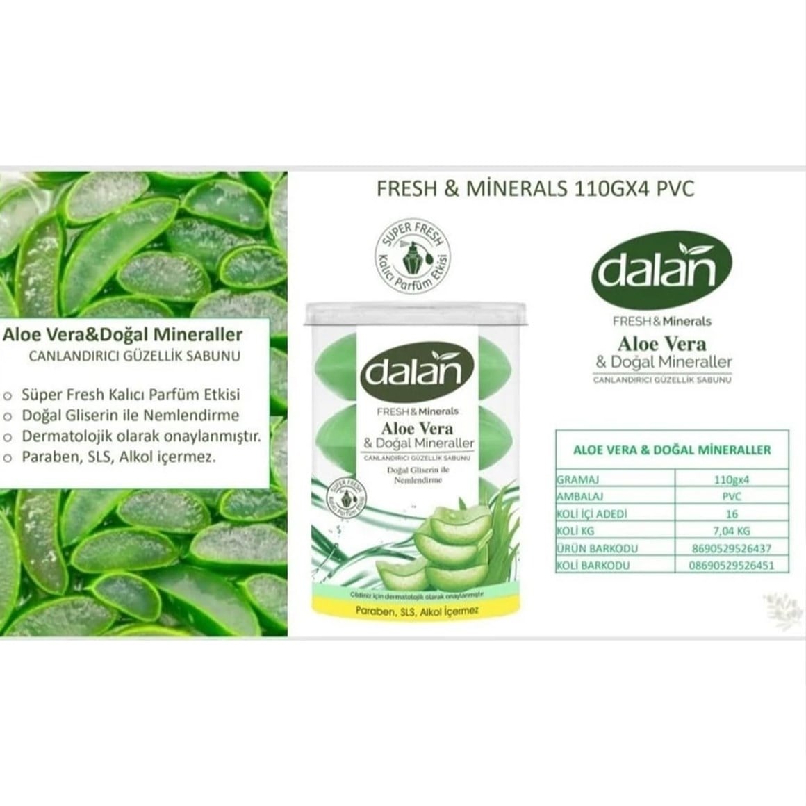 Dalan Fresh ve Minerals Klasik Aloe Vera 110 x 4=440 gr
