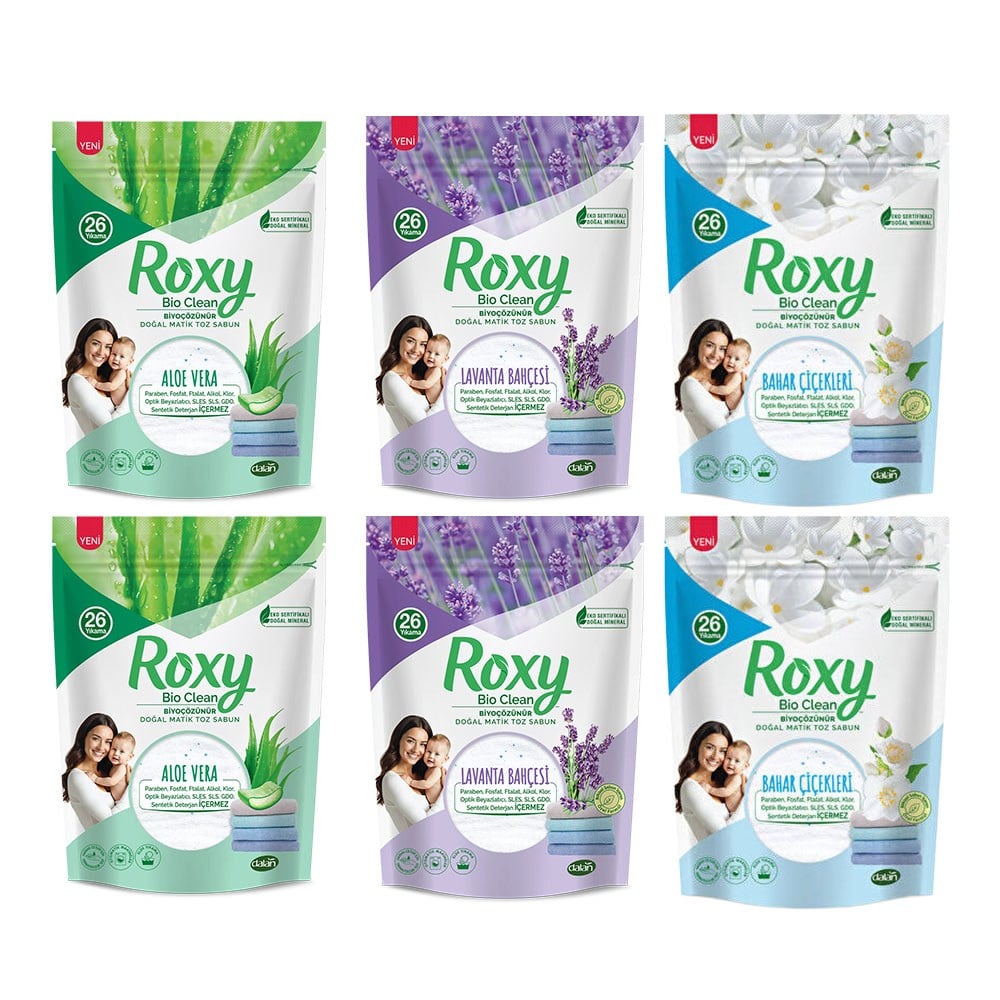 Dalan Roxy Bio Clean Doğal Matik Toz Sabun 800 Gr 6'lı Set – Bahar Çiçekleri, Aloe Vera, Lavanta Bahçesi