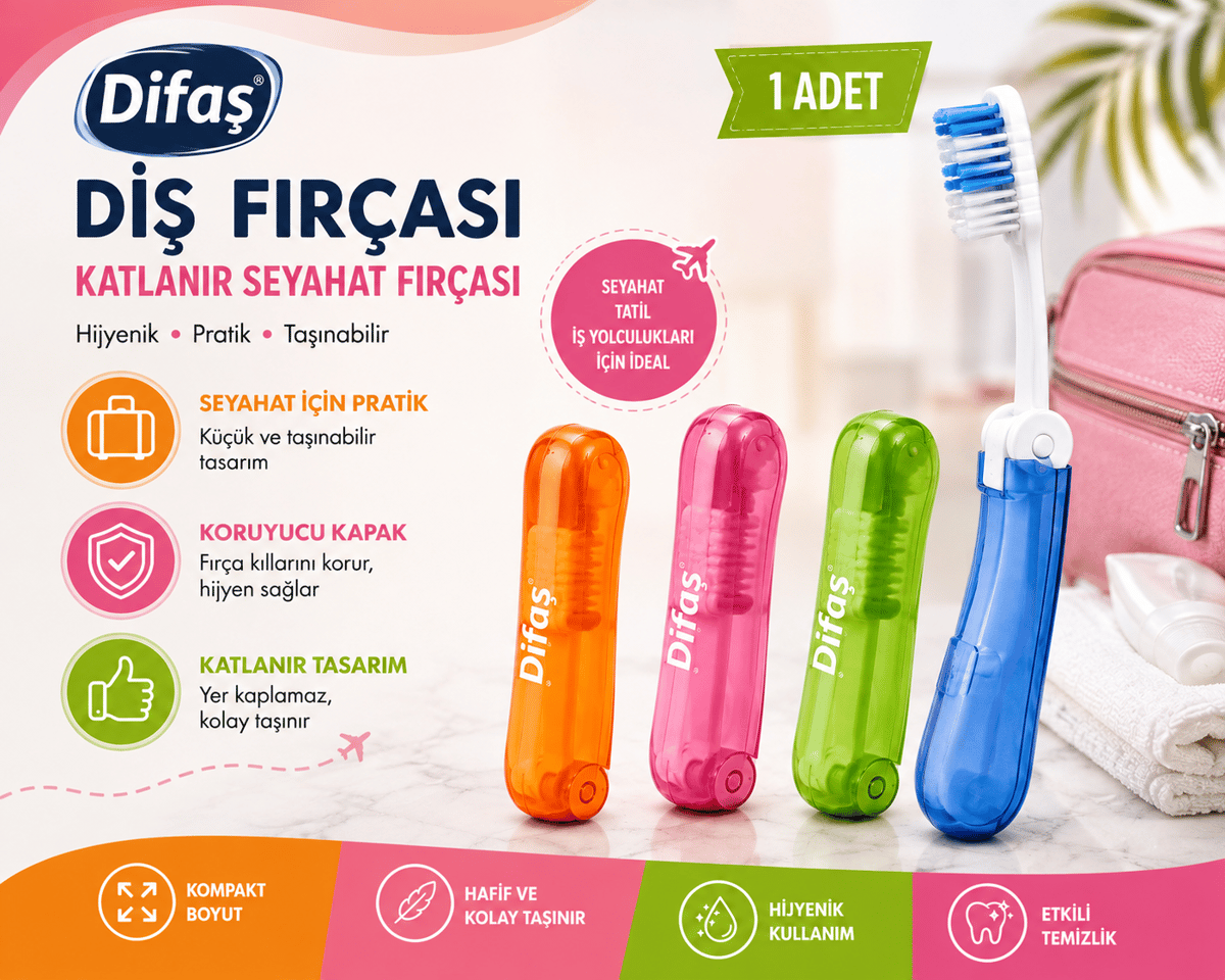 Difaş Diş Fırçası Katlanır Seyahat Fırçası 1 Adet Yeşil