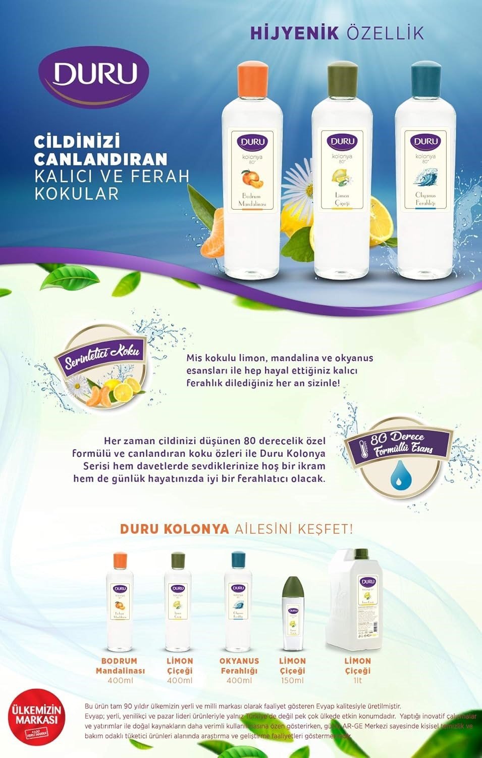 Duru Kolonya Bidon Limon Çiçeği 900 ml 3 adet