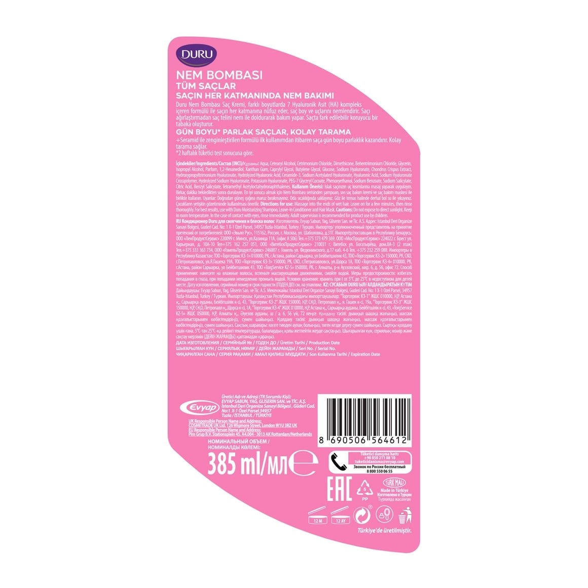Duru Nem Bombası Güçlü & Parlak Saç Kremi 385 ml