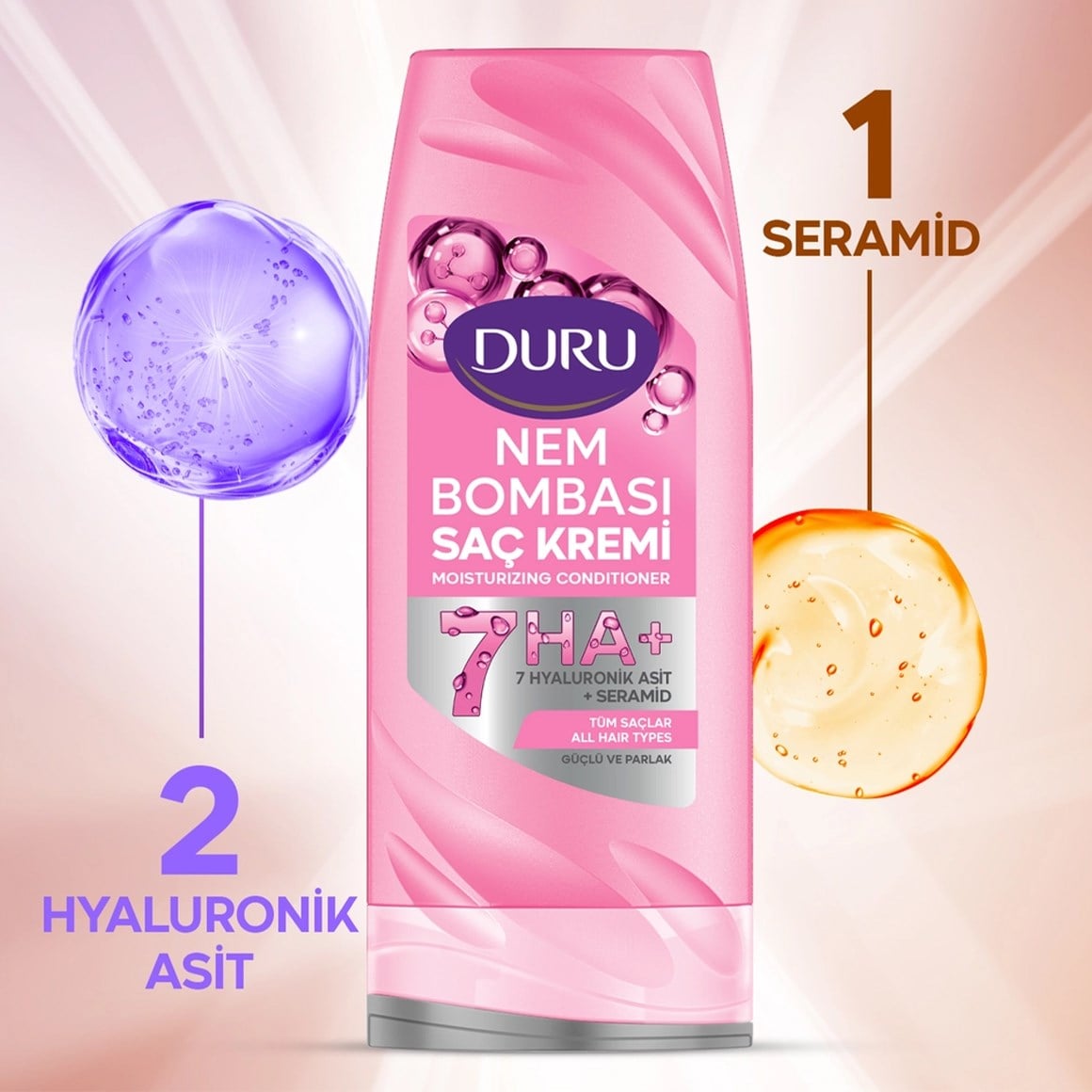 Duru Nem Bombası Güçlü & Parlak Şampuan 400 ml + Saç Kremi 385 ml Bakım Seti (2'li Set)