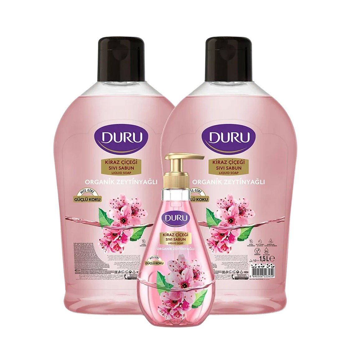 Duru Organik Kiraz Çiçeği Sıvı Sabun Avantaj Paketi (2 x 1500 ml + 500 ml)